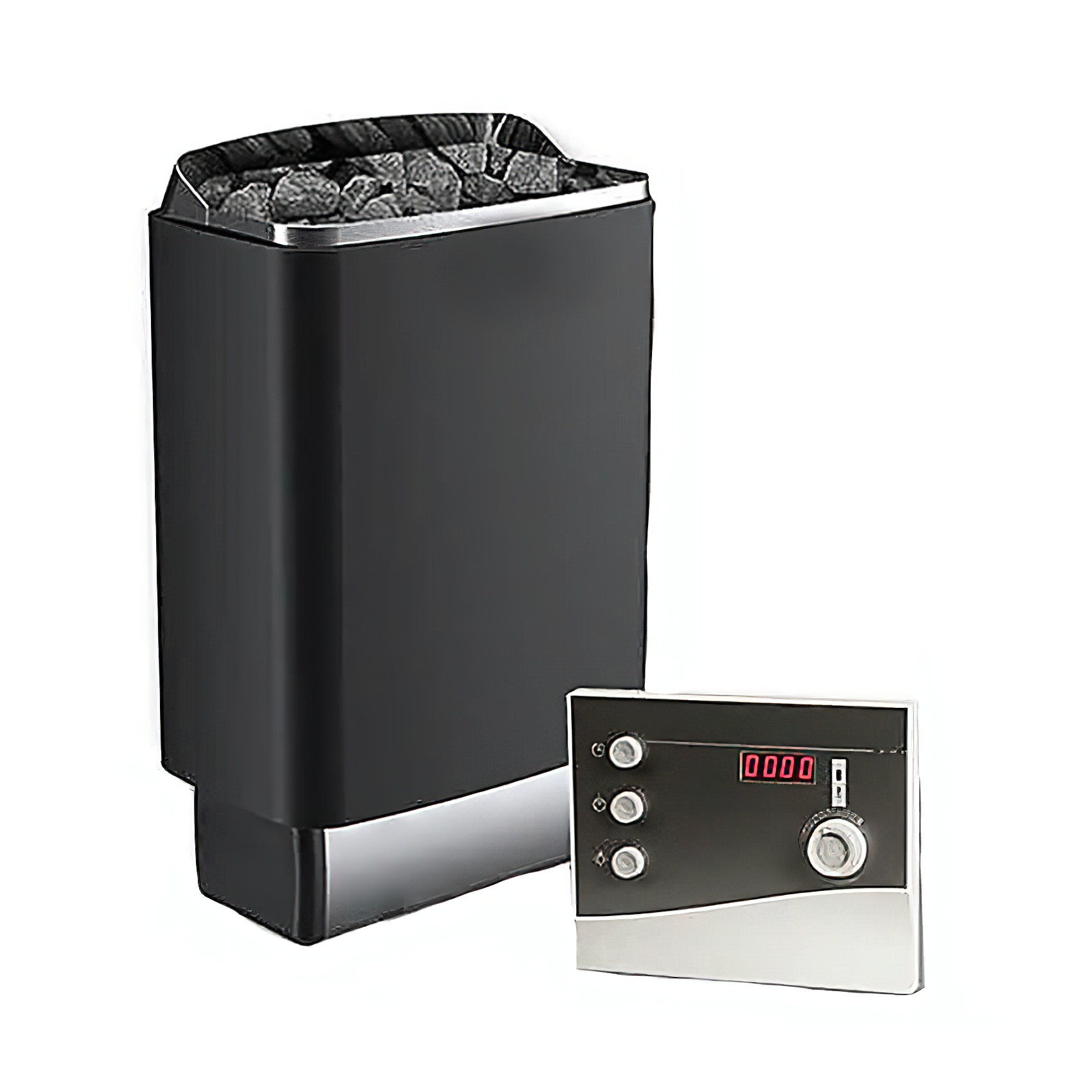 Schwarzer 9KW Saunaofen mit externer Steuerung - Anschluss 230 V oder 400 V - Bernstone / mit Saunakabel 230V (25m)