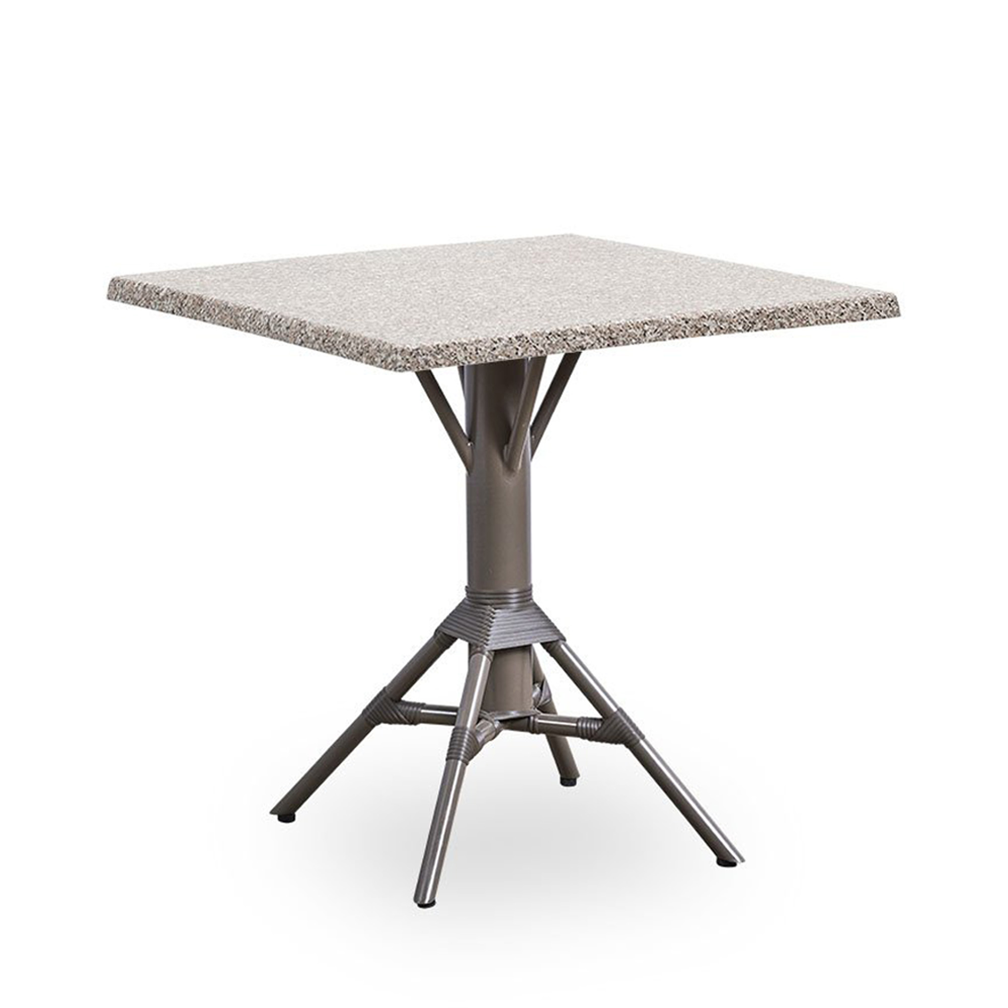 Quadratischer Gartentisch mit grauer Granitplatte und stabiler Metallbasis