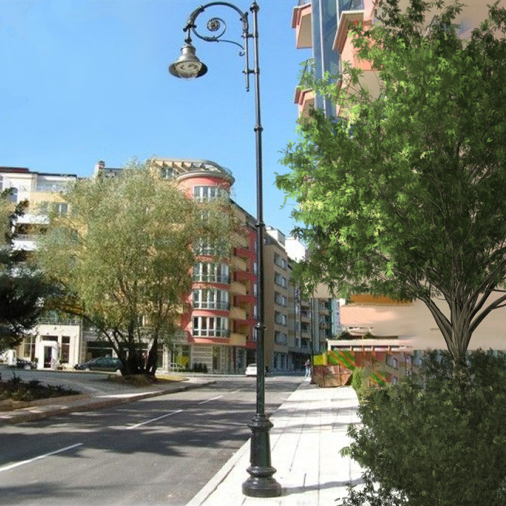 Dekorative Straßenlampe aus Gusseisen mit Schirmleuchte - Britta