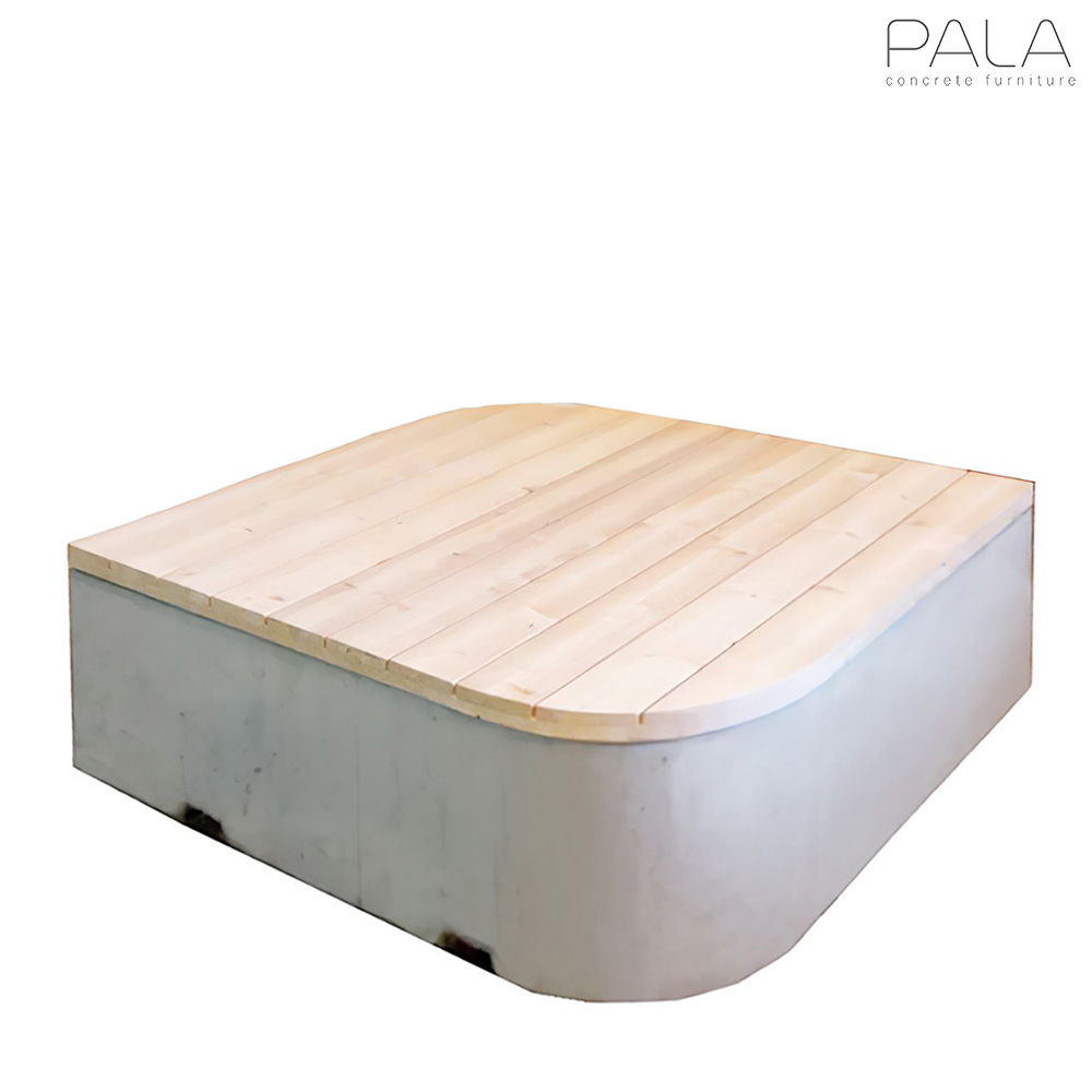 Moderne Outdoor Sitzinsel aus Beton und Lärchenholz - Kurvi