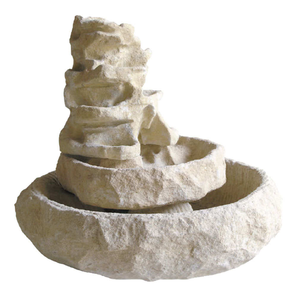 Moderner Steinguss Brunnen mit runden Stufen aus Steinguss - Thombo / Portland weiß