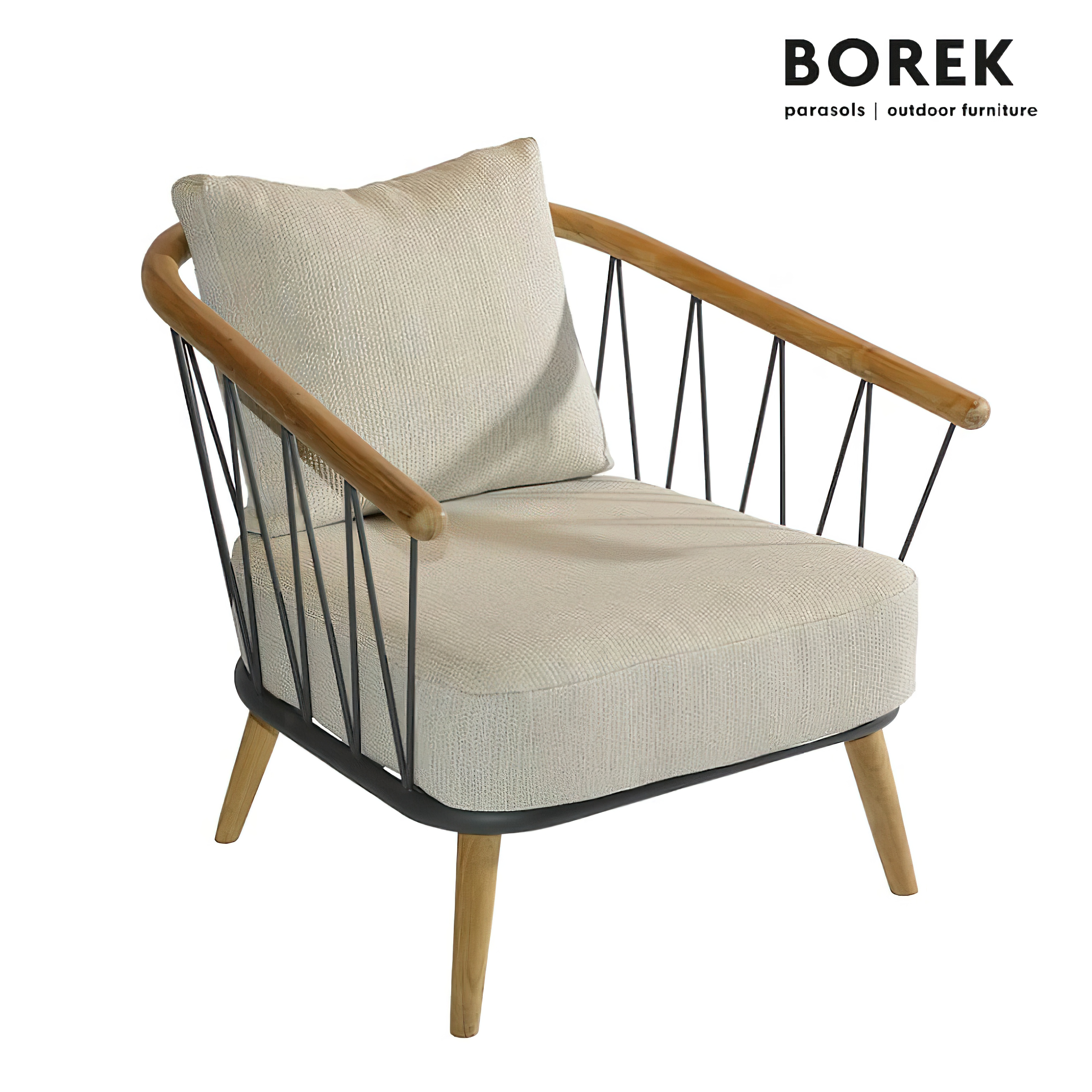 Borek Loungesessel mit Stahlrahmen und Armlehnen aus Teakholz - Coimbra Loungechair / ohne Schutzhülle