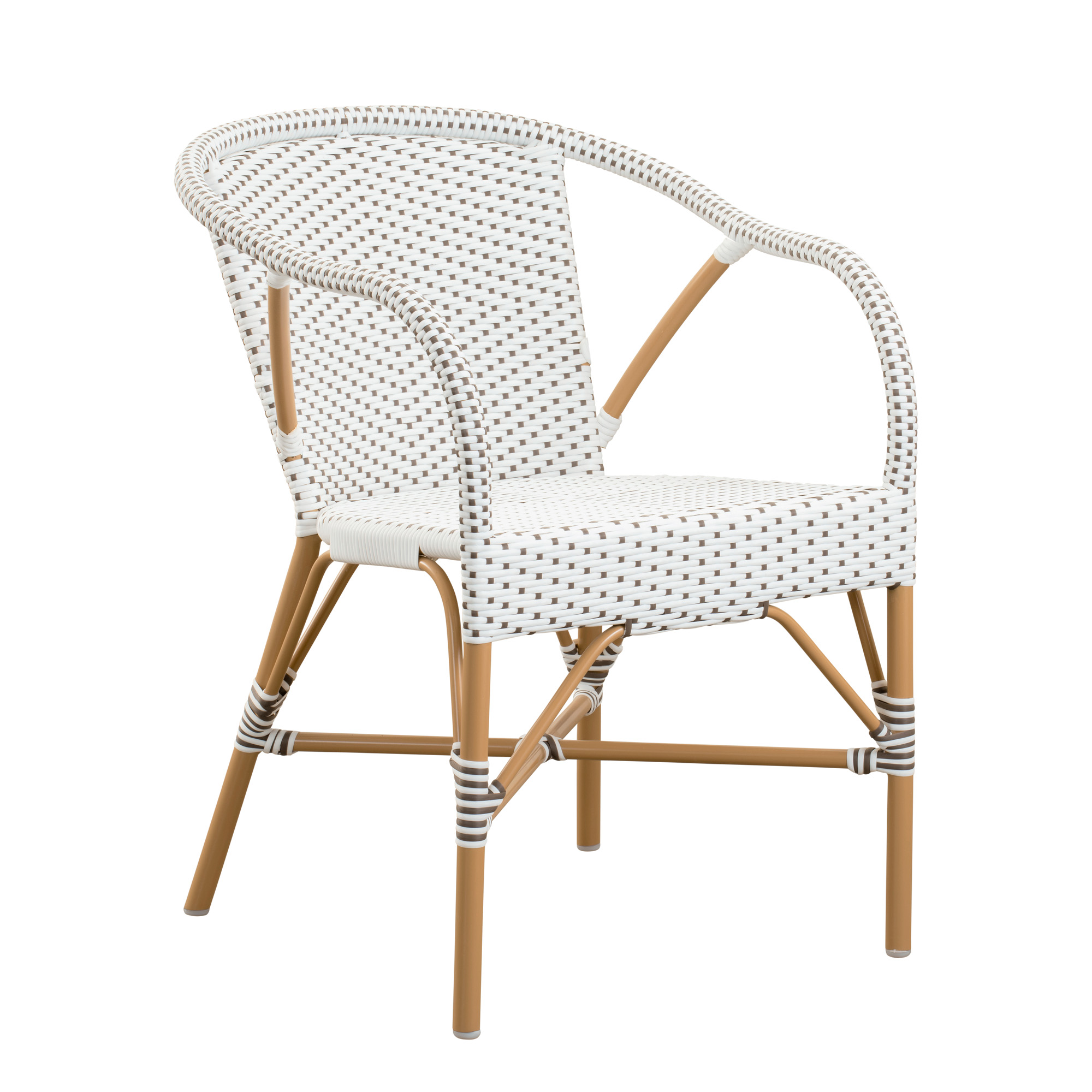 Outdoor Stapelstuhl mit Armlehnen in weiß und hellbraun - Gartensessel Mette