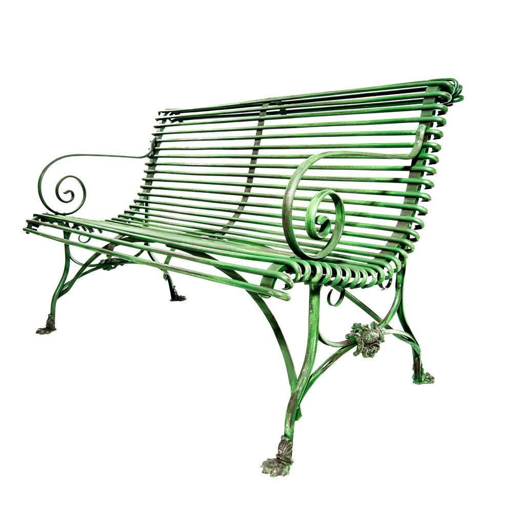 Gusseisen Sitzbank 2-Sitzer für den Garten antik - Libretto / grün / mit Armlehnen