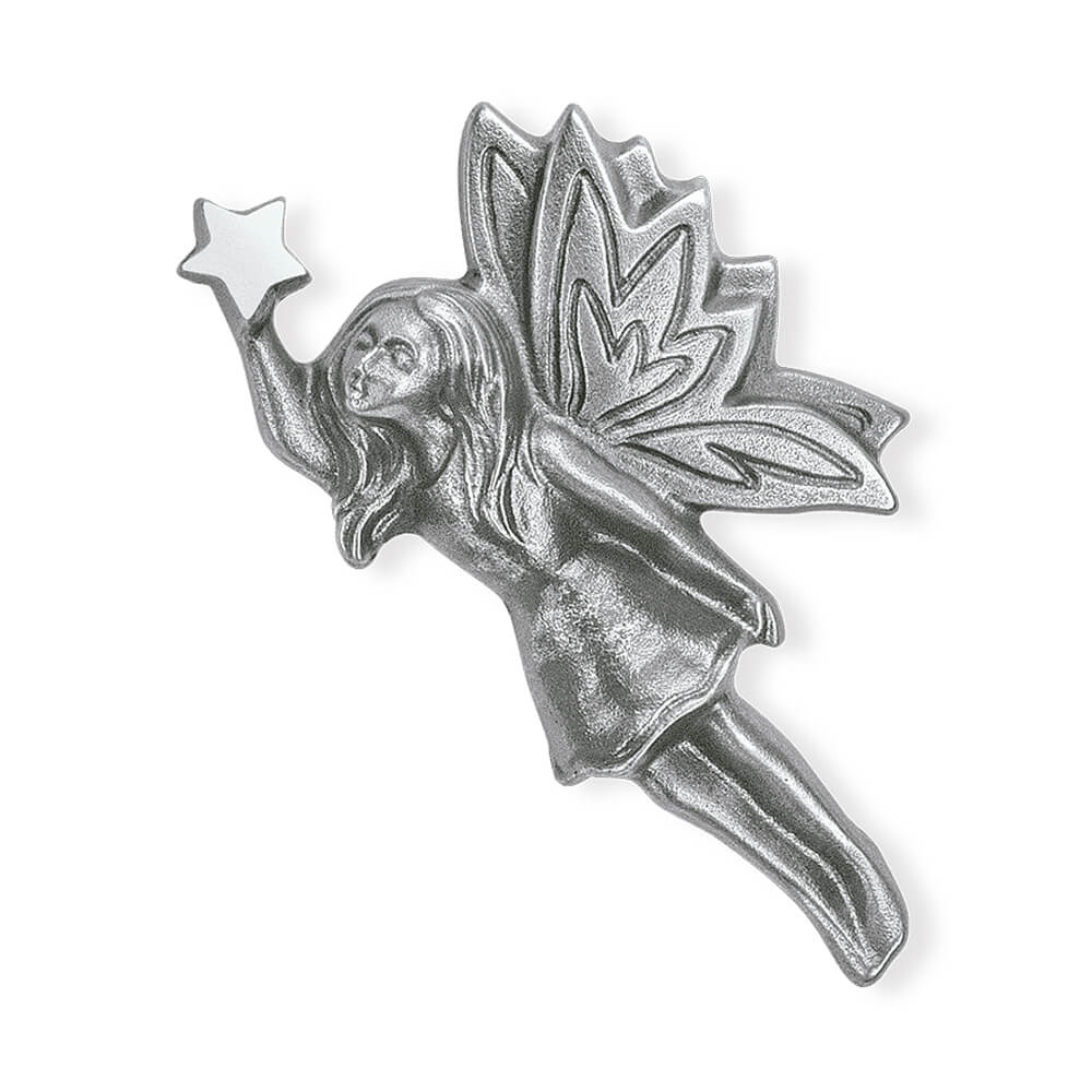 Wandskulptur Fee aus Bronze oder Alu mit Stern - Fee Lilly / Aluminium dunkelgrau