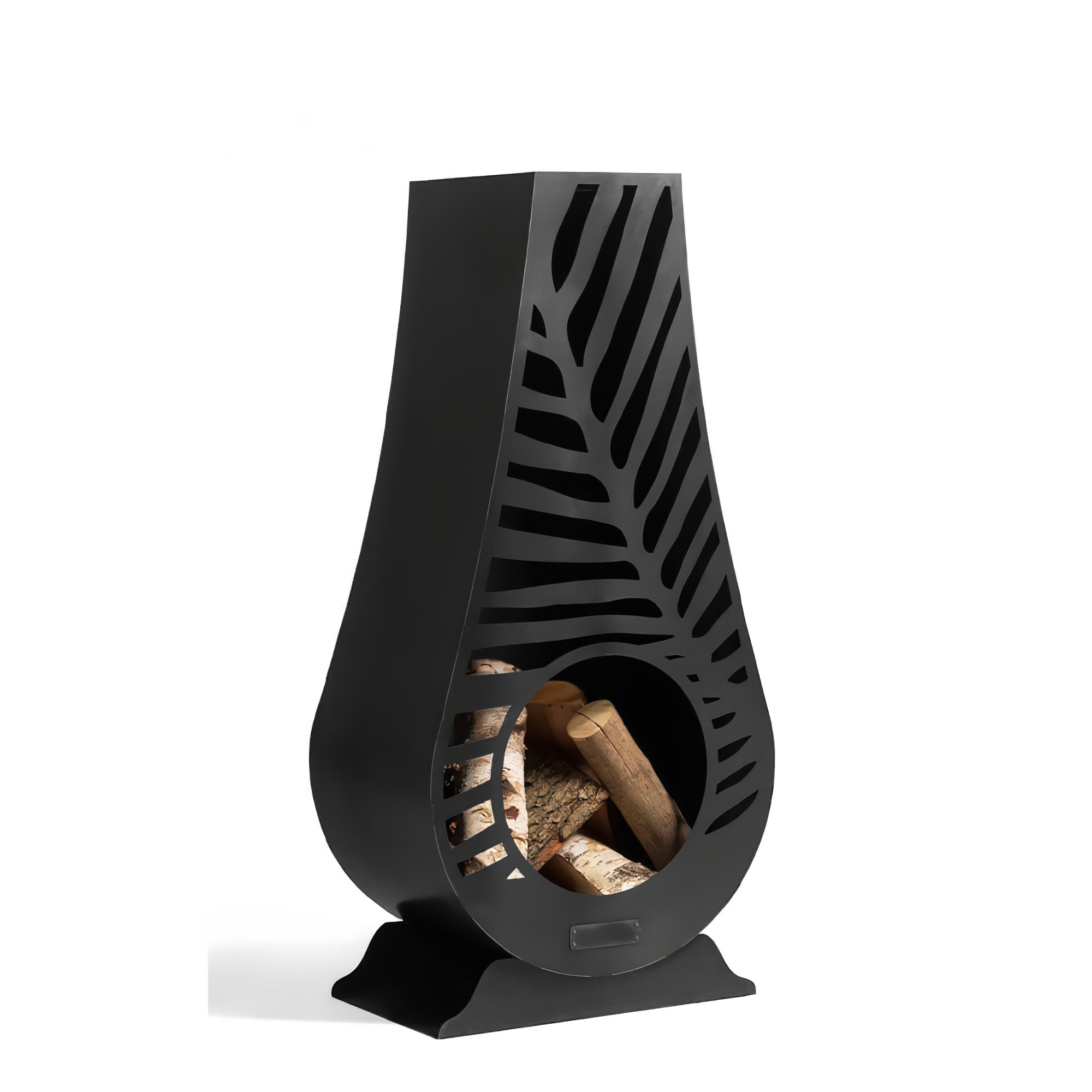 Dekorativer Gartenofen mit Motiv Blatt - auch für Terrassen -Stahl - Thyrida Gartenofen