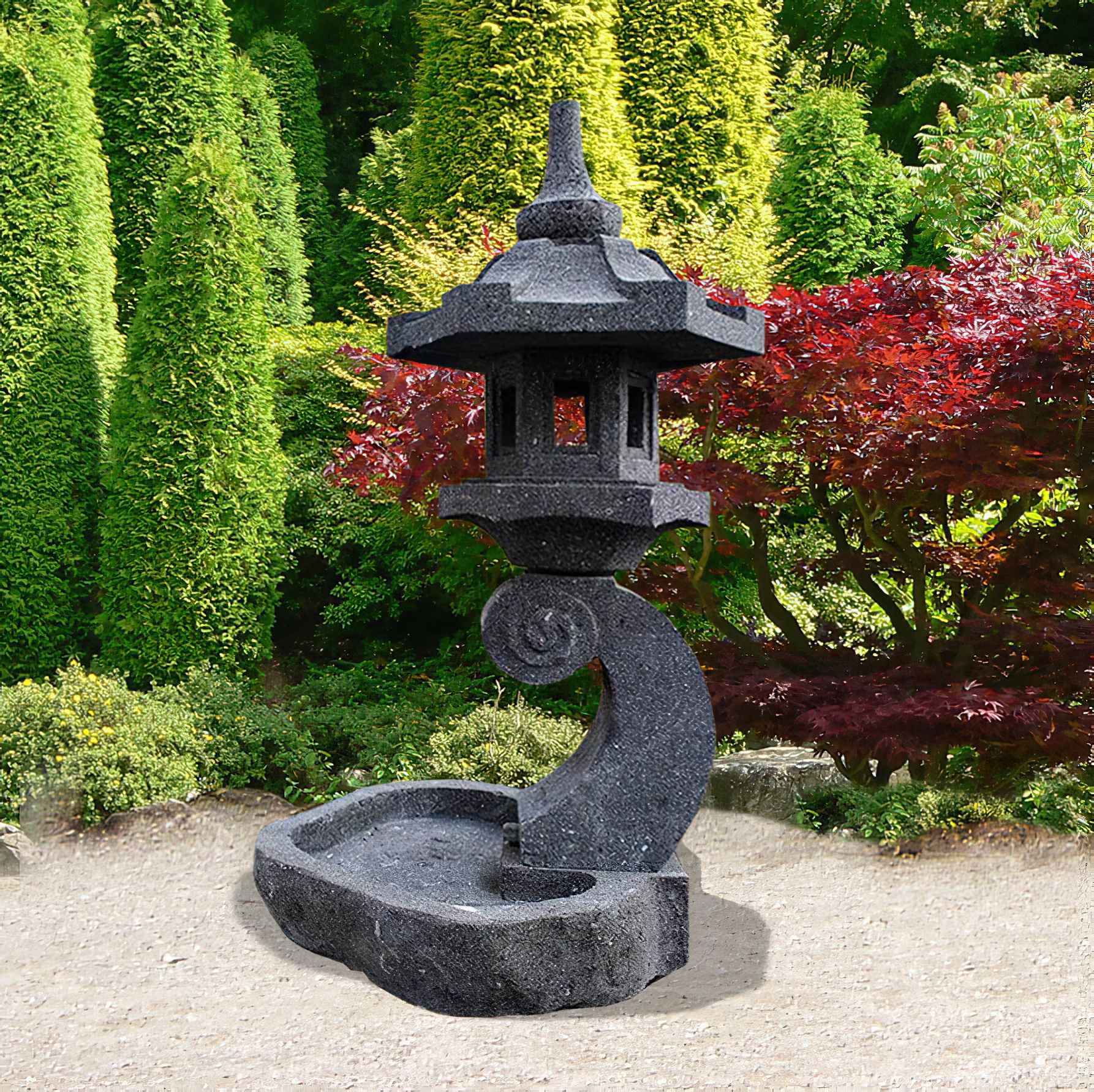 Gartenlaterne mit Vogelbad Naturstein - Hadano