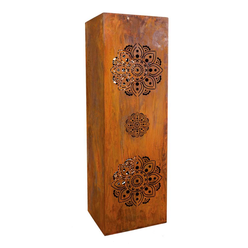 Rost Säule mit Blüten Mandala für dekorative Gartenfiguren - Stelo Fiori