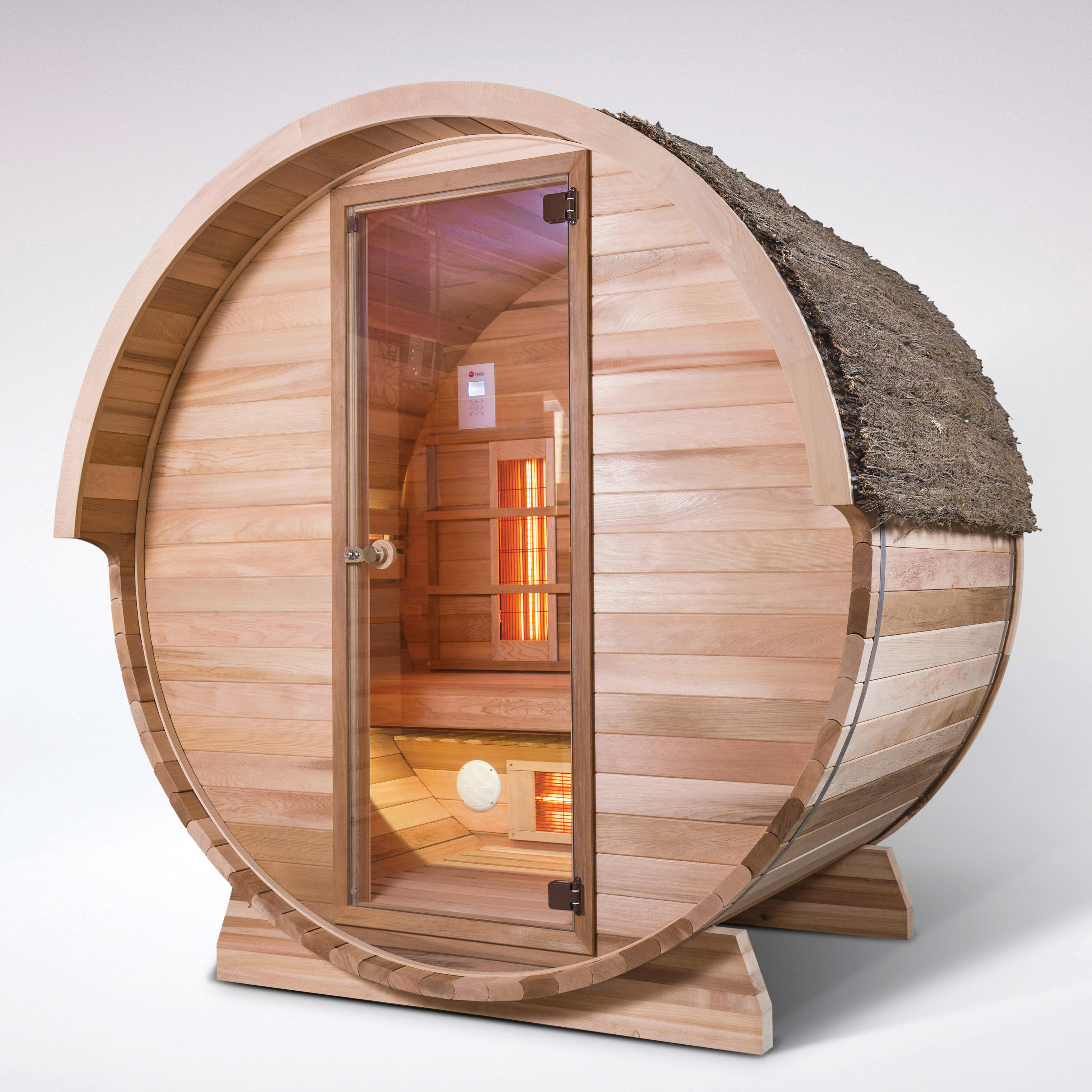 Infrarot Saunafass aus Holz für den Garten - 3 Personen - Xhemile / Zedernholz / Standarddach mit Kokosmatte