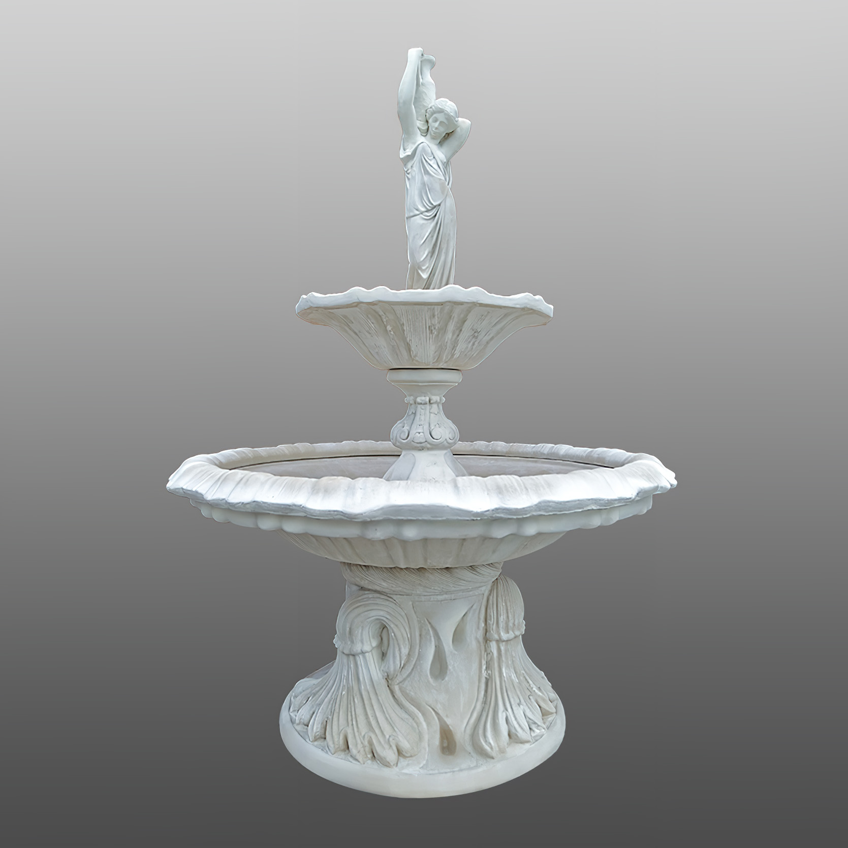 Zweistufiger Kaskadenbrunnen mit Brunnenfigur - Mädchen trägt Wasserkrug - Margerita / Antikia / ohne Düsen