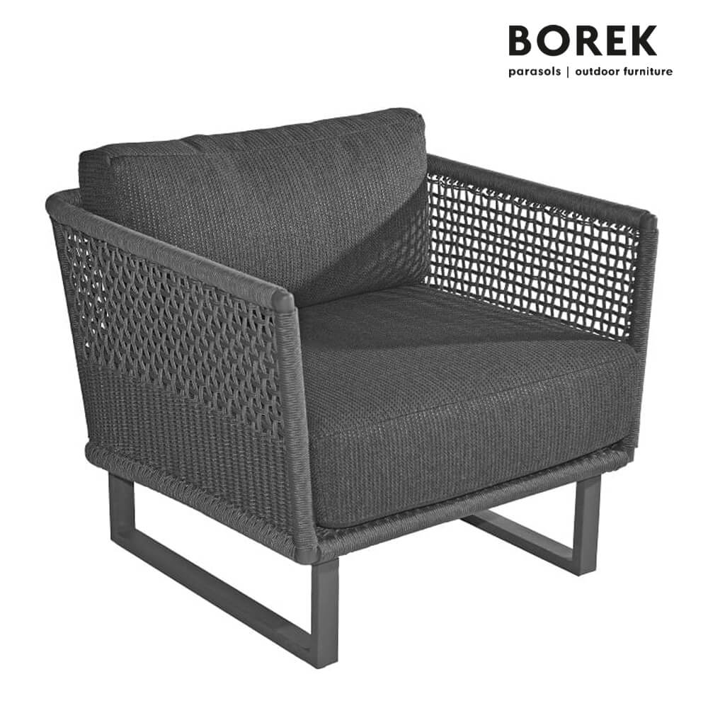 Dunkelgrauer Borek Gartensessel aus Aluminium mit Polstern - Morella Gartensessel / ohne Schutzhülle