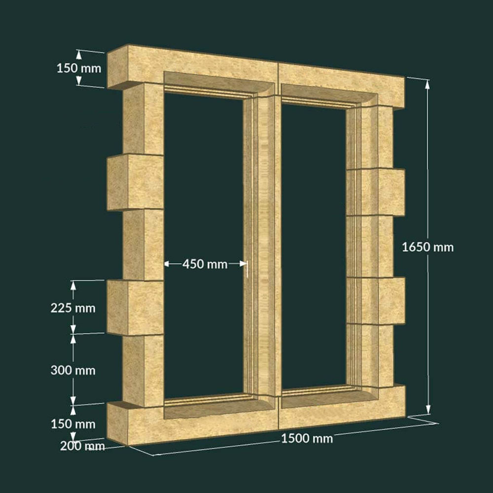 Eckige Ruinen Fenster aus Stein als Bausatz - Toftan Hall / 165x150x20cm (HxBxT); 407kg