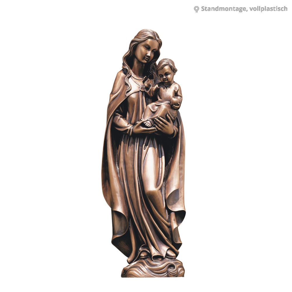 Elegante bronzene Madonna mit Kind als Gartendekoration