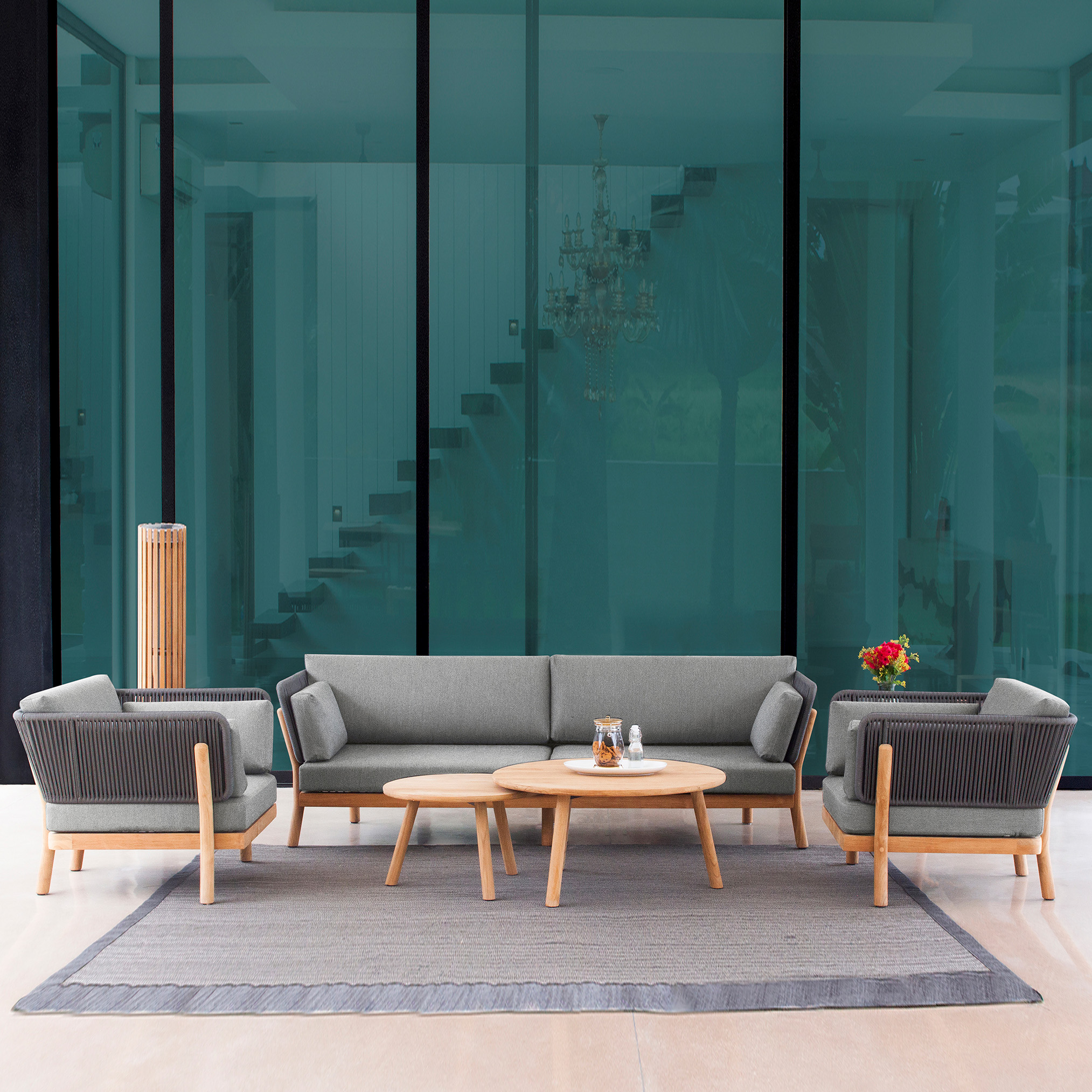 Teakholz Gartenmöbel-Set mit Gartensofa, Loungesesseln und Tischen - Claire Lounge