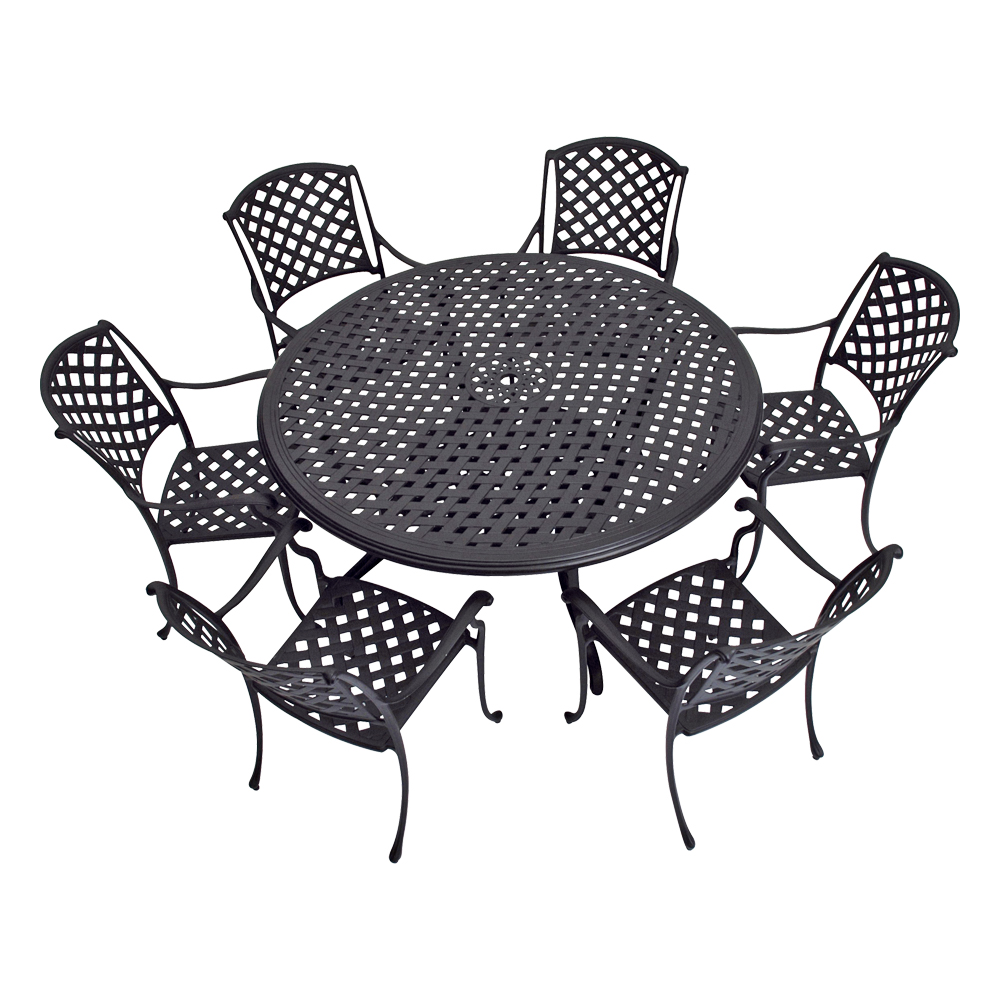 Große Landhaus Sitzgruppe für 6 Personen aus Aluminium schwarz - Kings Bistroro