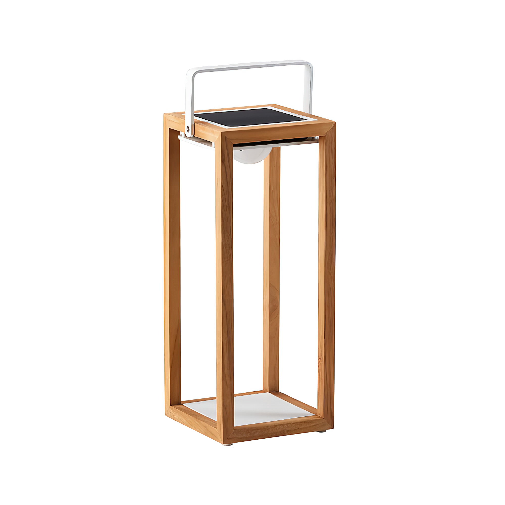 Teakholz/Alu Solarleuchte in weiß mit USB - Solarleuchte Lima Holz / 53x21x20cm (HxBxT)