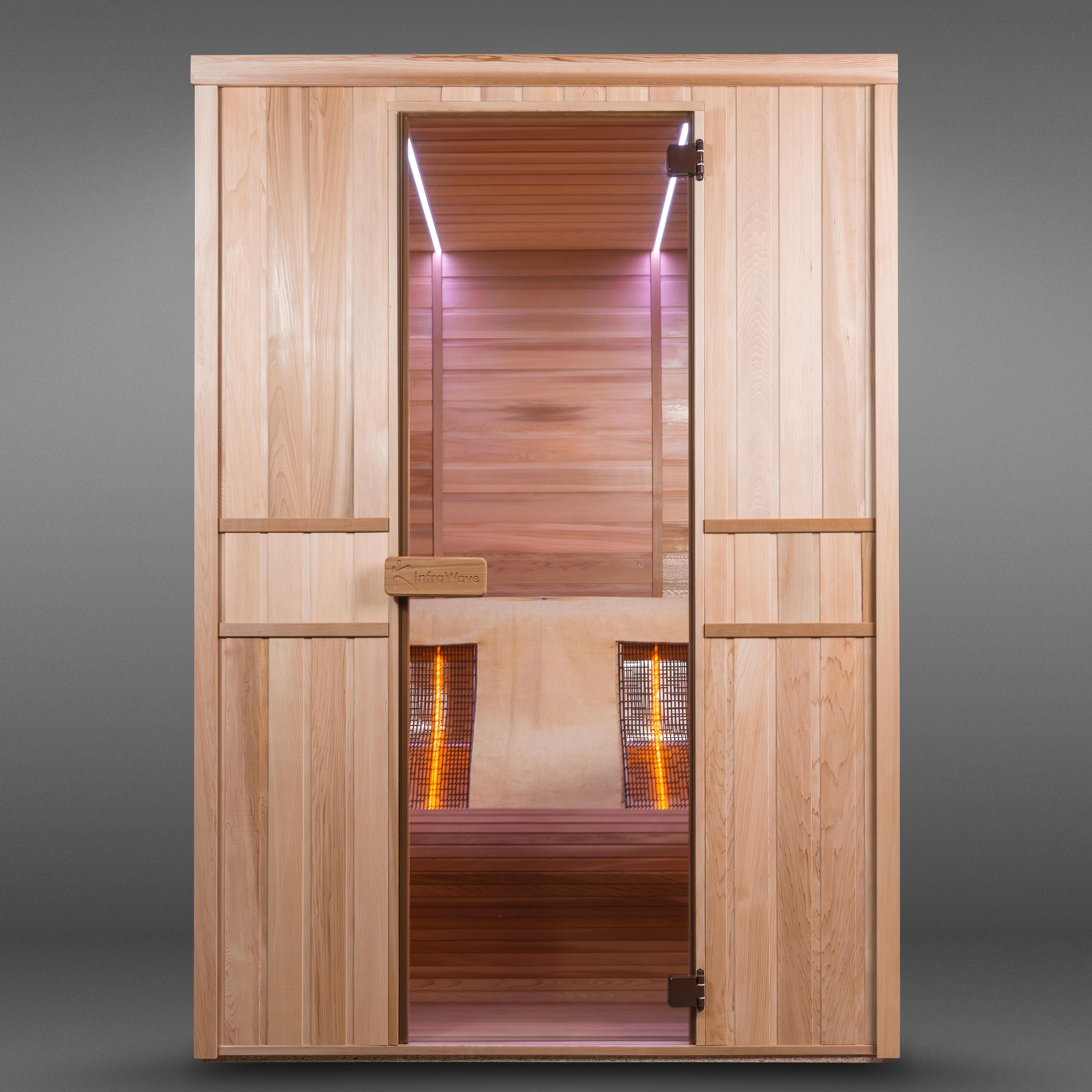 Infrarotkabine aus Zedernholz für daheim mit Infrarot Loungebank für 2 Personen - Fazia / mit Glastür