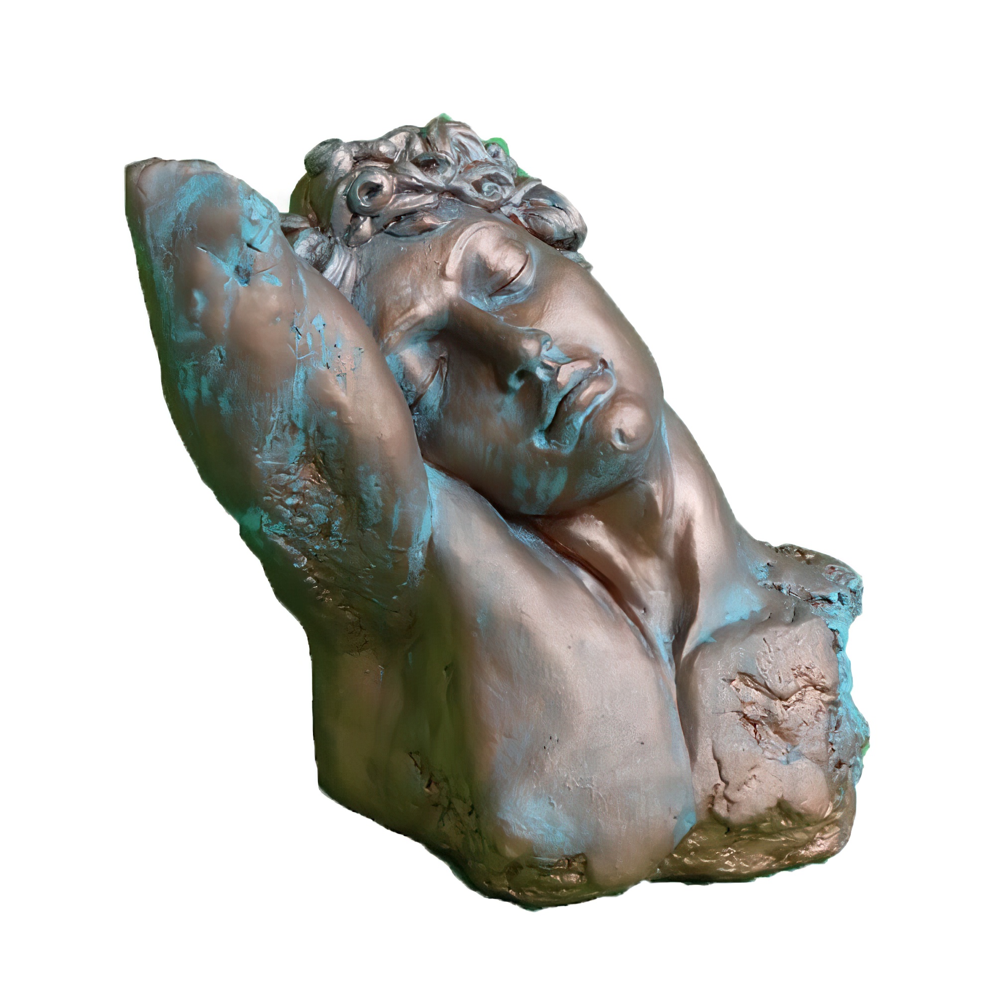 Schlafende Büste aus Steinguss für den Garten - Antaris / Antikgrau