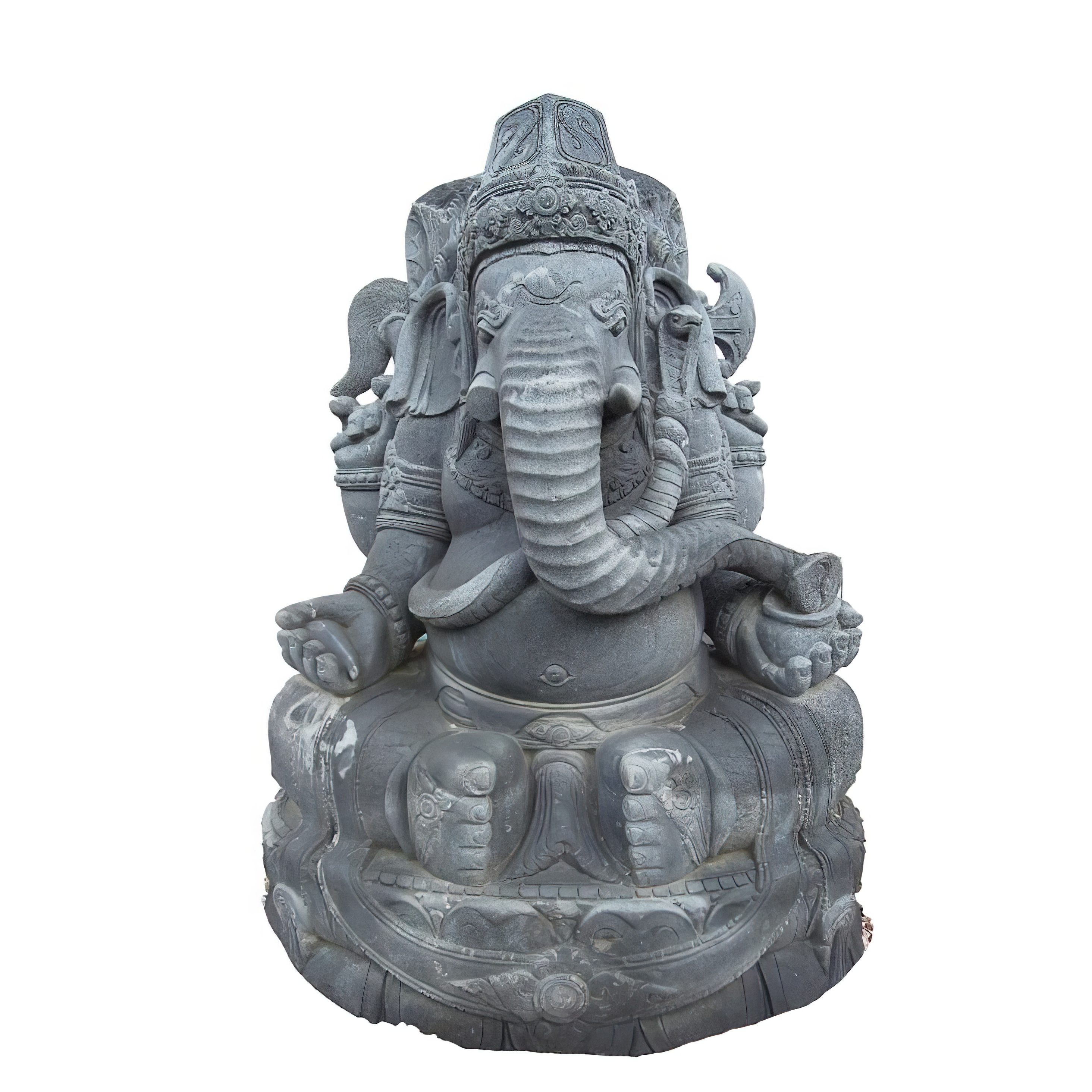 Statue d'éléphant grise comme fontaine de jardin au design exotique