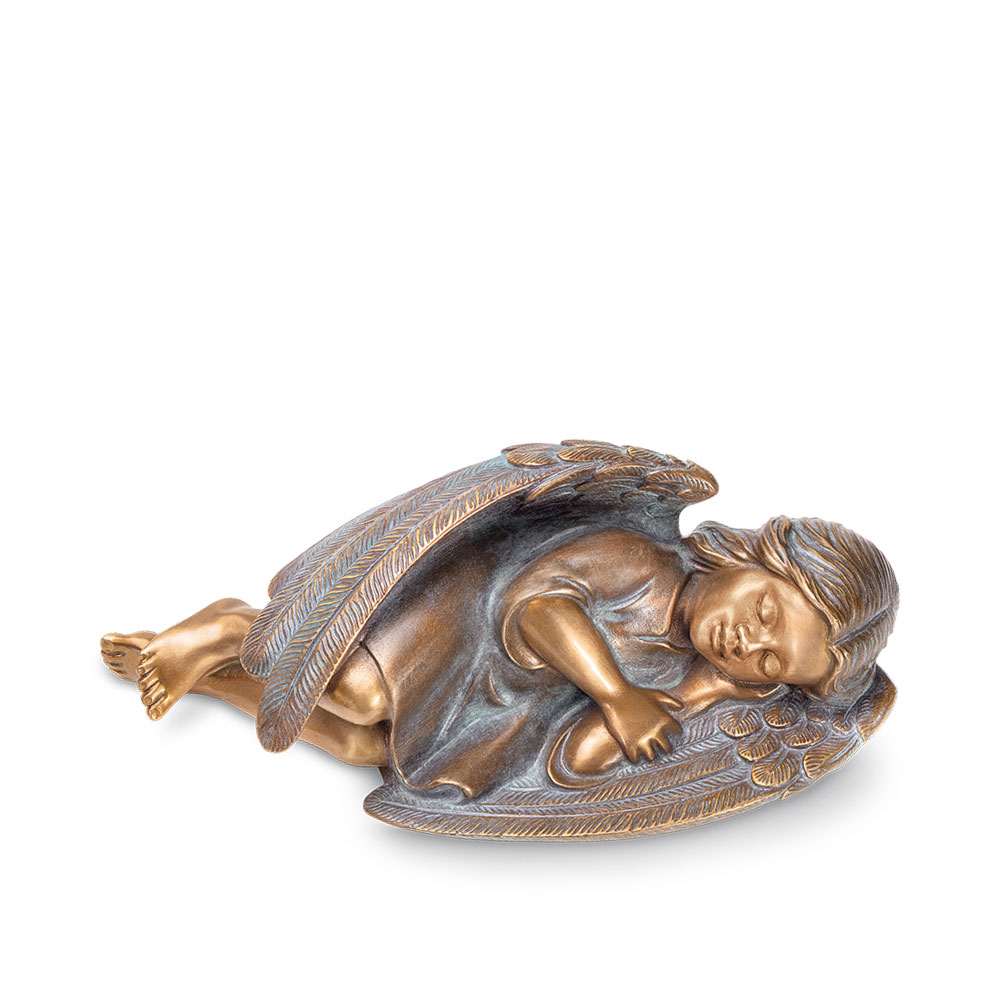 Schlafender Engel - Wetterfeste Gartenfigur aus Aluminium oder Bronze - Sonia / Bronze braun