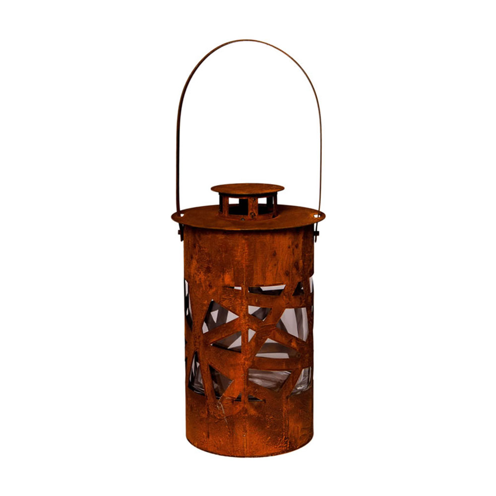Gestreifte Tisch Laterne aus Rostmetall mit Glaseinsatz - Lanterna Rustico