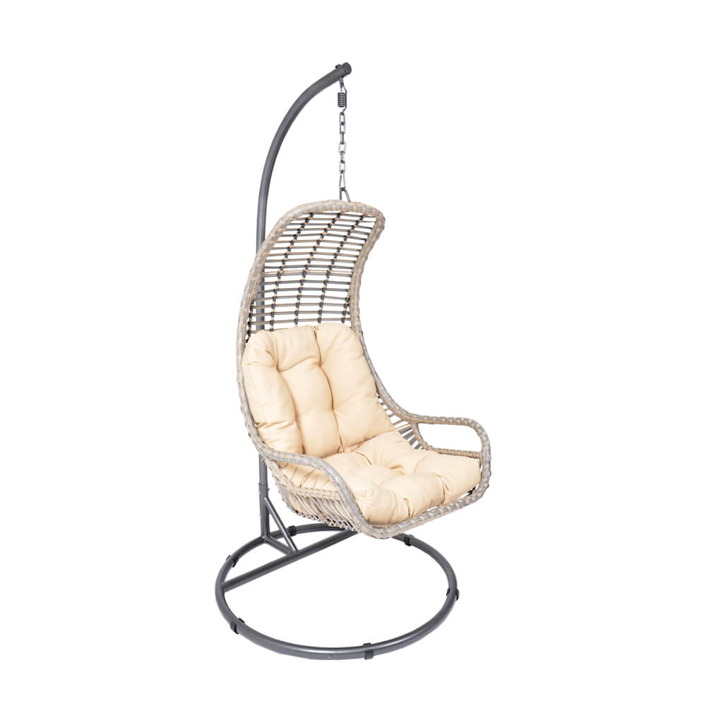 Hängesessel aus Kunststoffgeflecht mit Auflage - Schwingsessel Runo / Taupe