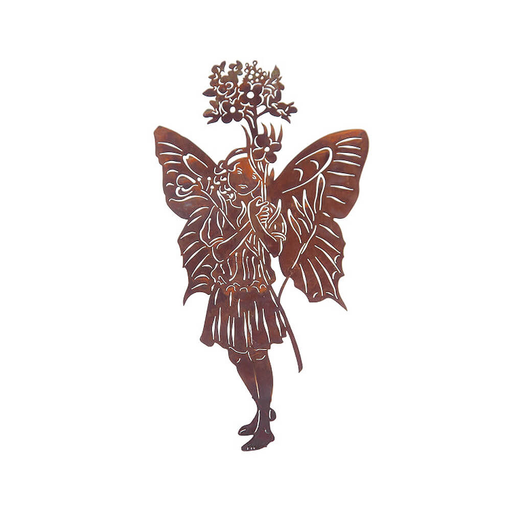 Eisenskulptur in Rost - Fee mit Blüte - Fee Wiesenschaumkraut