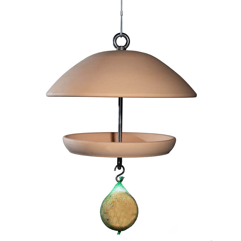 Runde Garten Vogelfutterstelle zum Aufhängen aus Steinzeug - Winterfest - Terrakotta - Birdy Terra hell