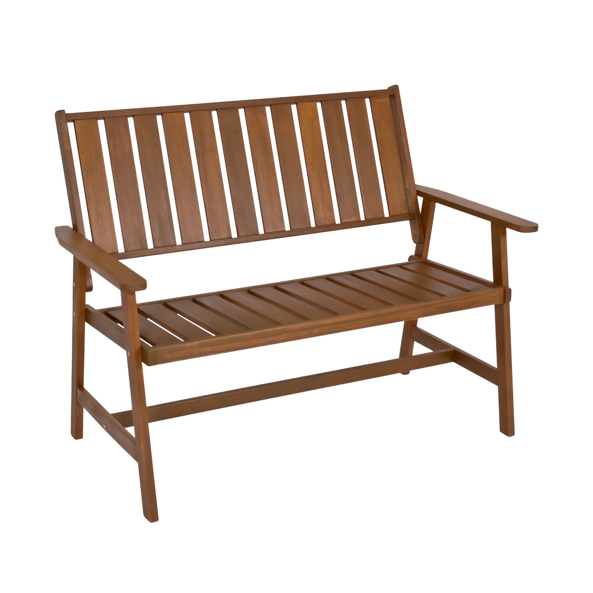 Banc de jardin en bois brun avec dossier et accoudoirs