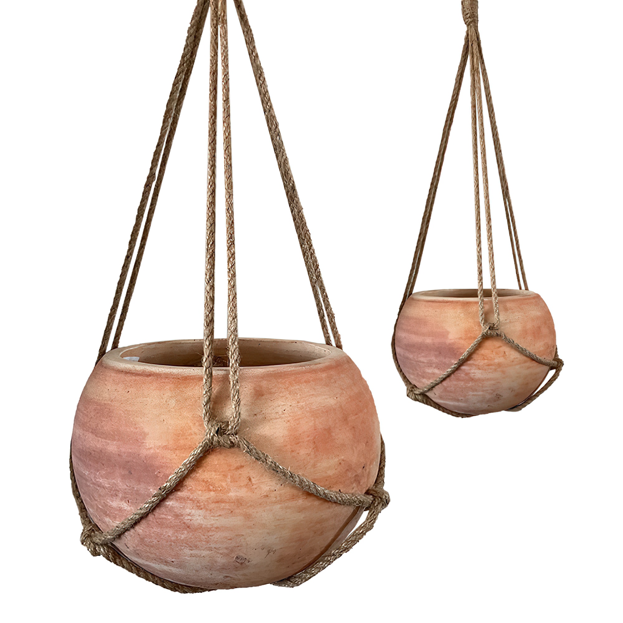 2er Set Blumenampeln aus Terrakotta - Kugelförmig - Waris