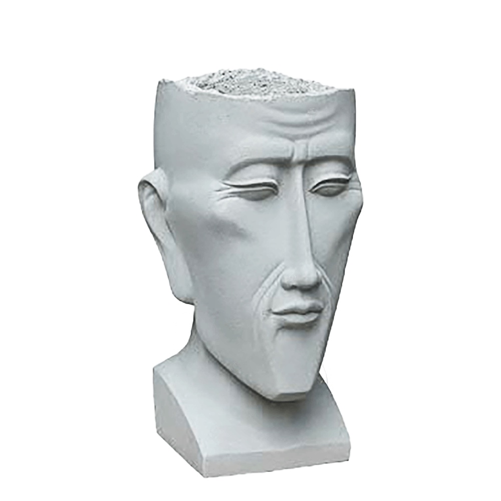 Abstrakte graue Kopfstatue als exklusive Gartendekoration