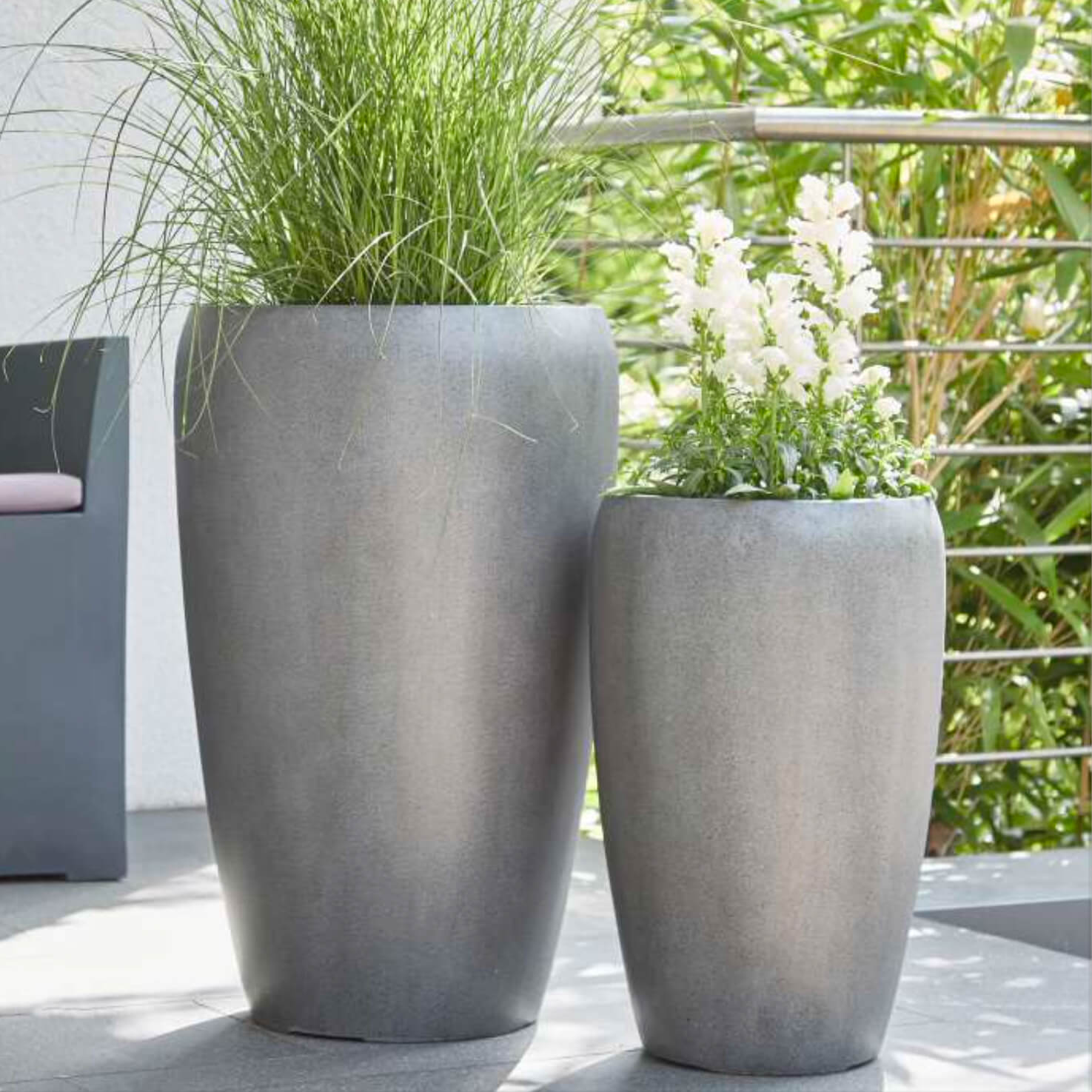 Hohe Pflanztöpfe im 2er Set aus Polystone - grau - Soncino