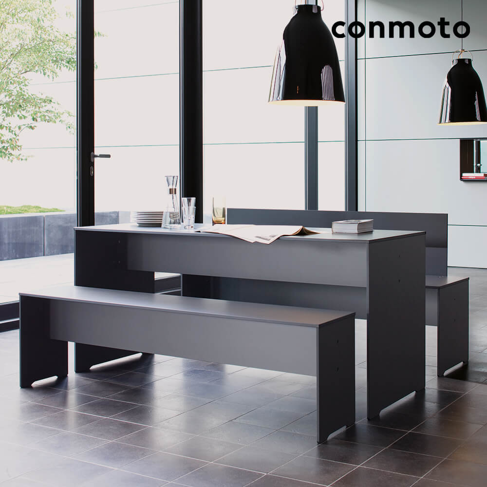 8-Sitzer Möbelgruppe mit Bänken aus HPL - Riva Gartenmöbel / Anthrazit / ohne Auflagen