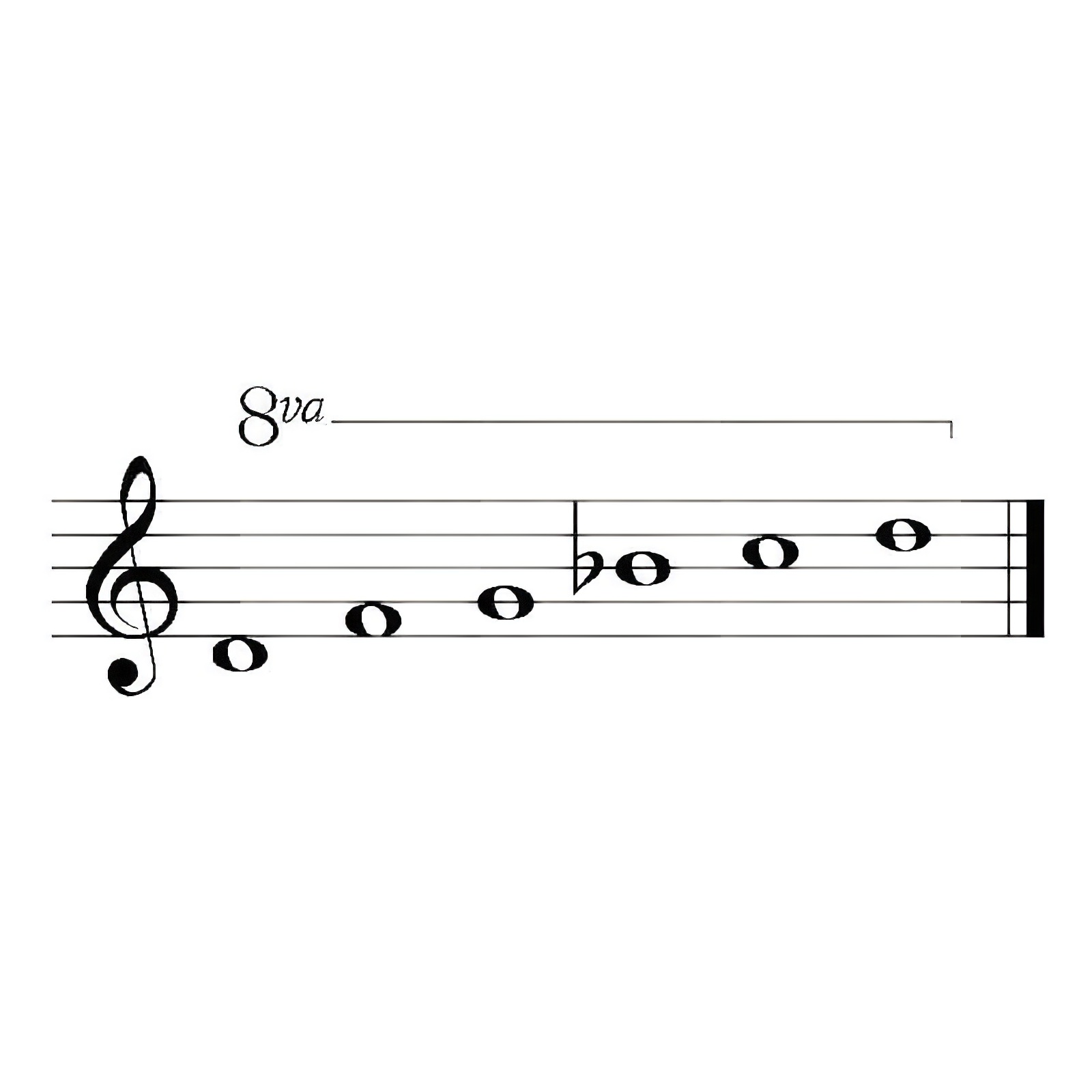 Notes de musique sur portée avec clé de sol et indication 8va