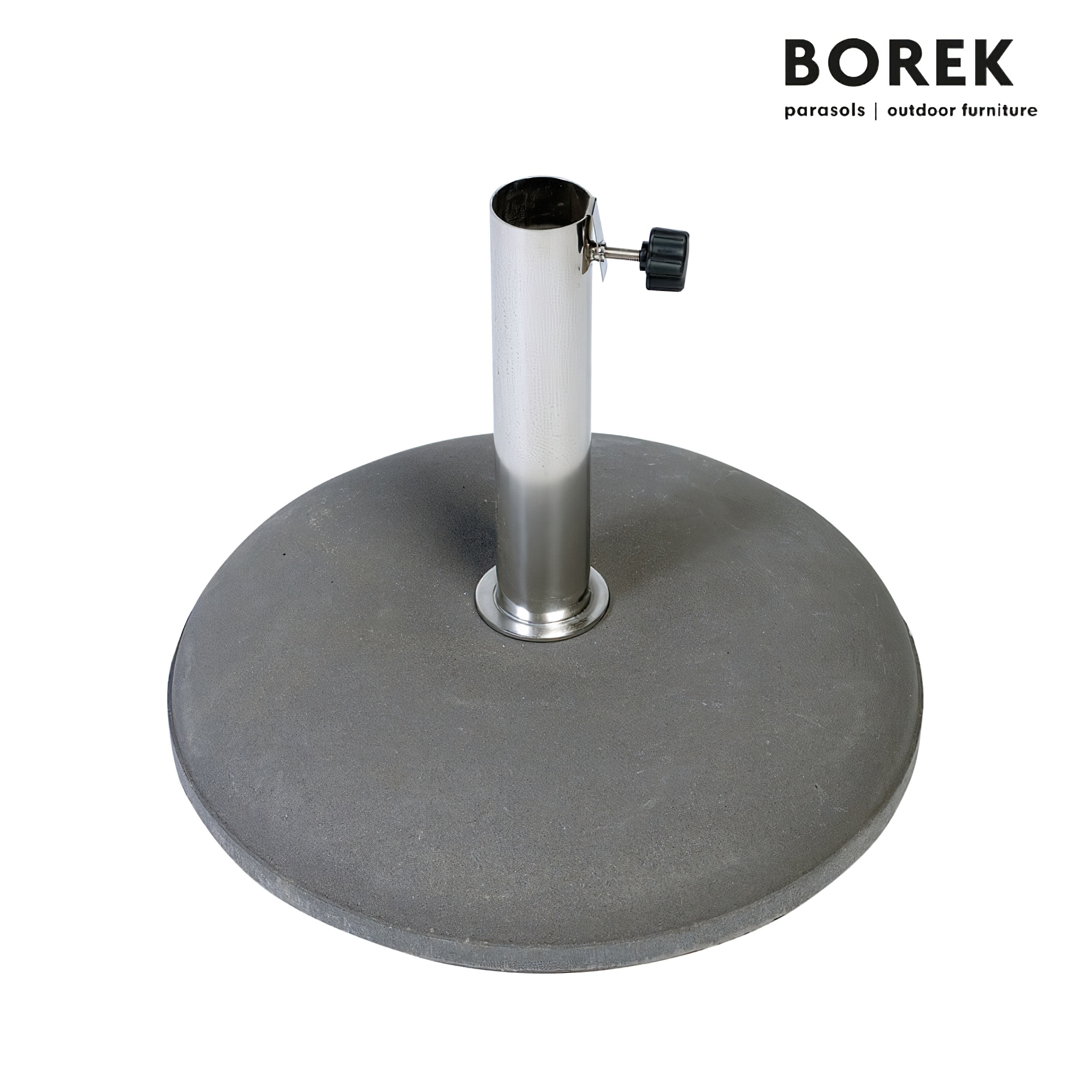 Runder grauer Beton Gartenschirmständer mit Metallhalterung von Borek