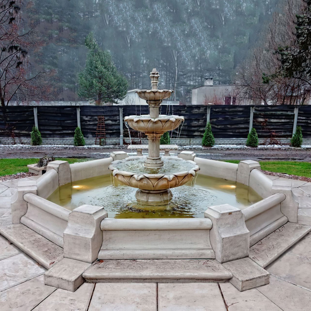 Kaskadenbrunnen mit blütenförmigen Schalen - Brunnen Komplett Set inklusive Einfassung & Pumpe - Mirella / Etna