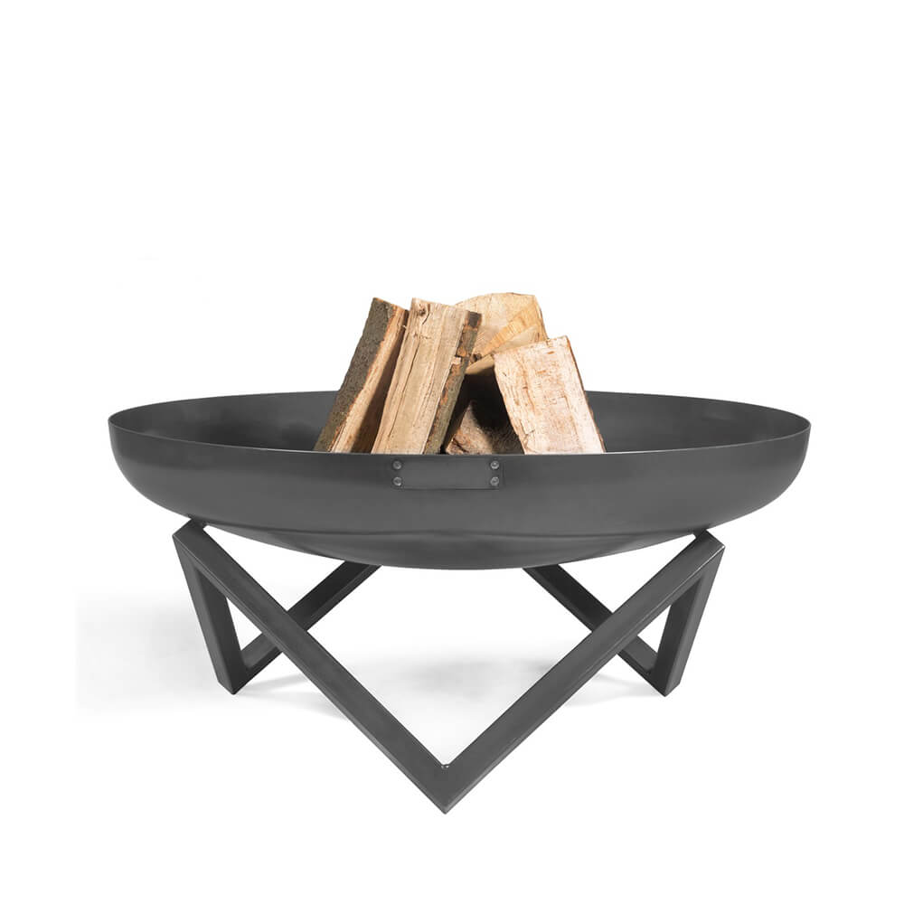 Moderner Gartengrill - Stahl - Feuerschale auf zackenförmigem Standfuß - Chamas Gartengrill / Edelstahl Grillrost / 60cm