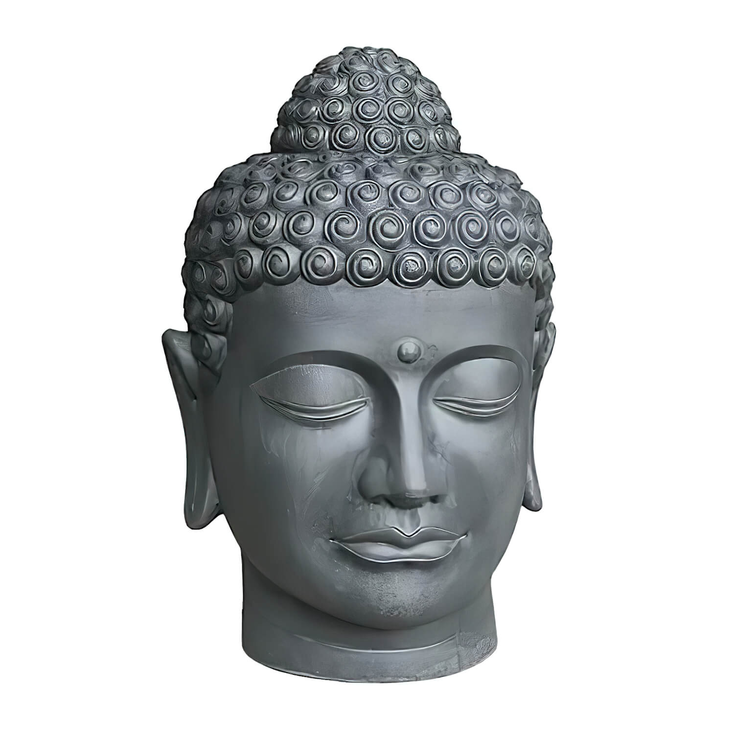 Tête de Bouddha grise avec les yeux fermés, décoration de jardin exclusive