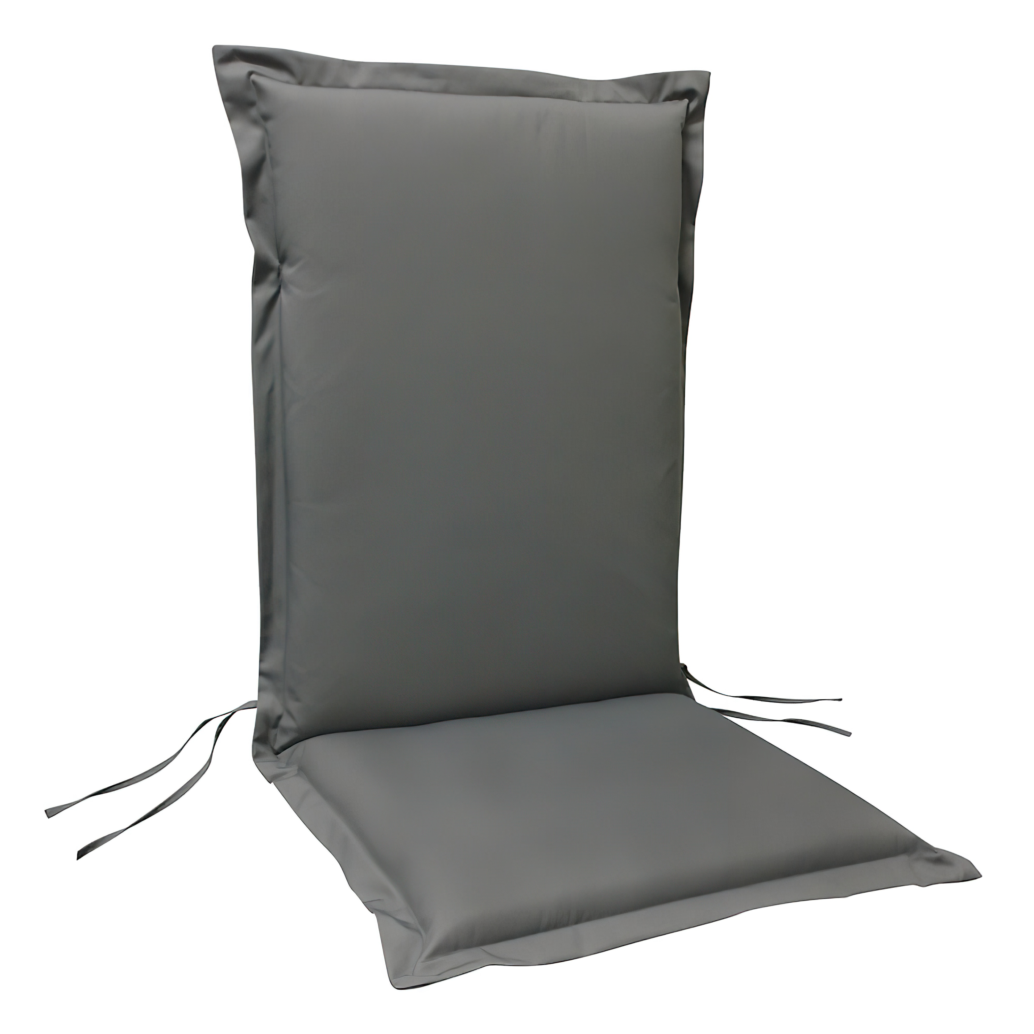 Cuscino comodo grigio per sedia da giardino con lacci di fissaggio