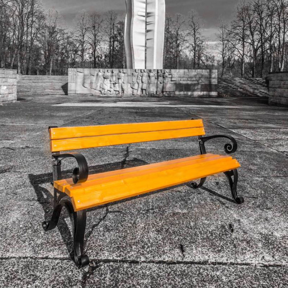 Klassische Holz und Gusseisen Bank mit Armlehne für den Garten - Elice