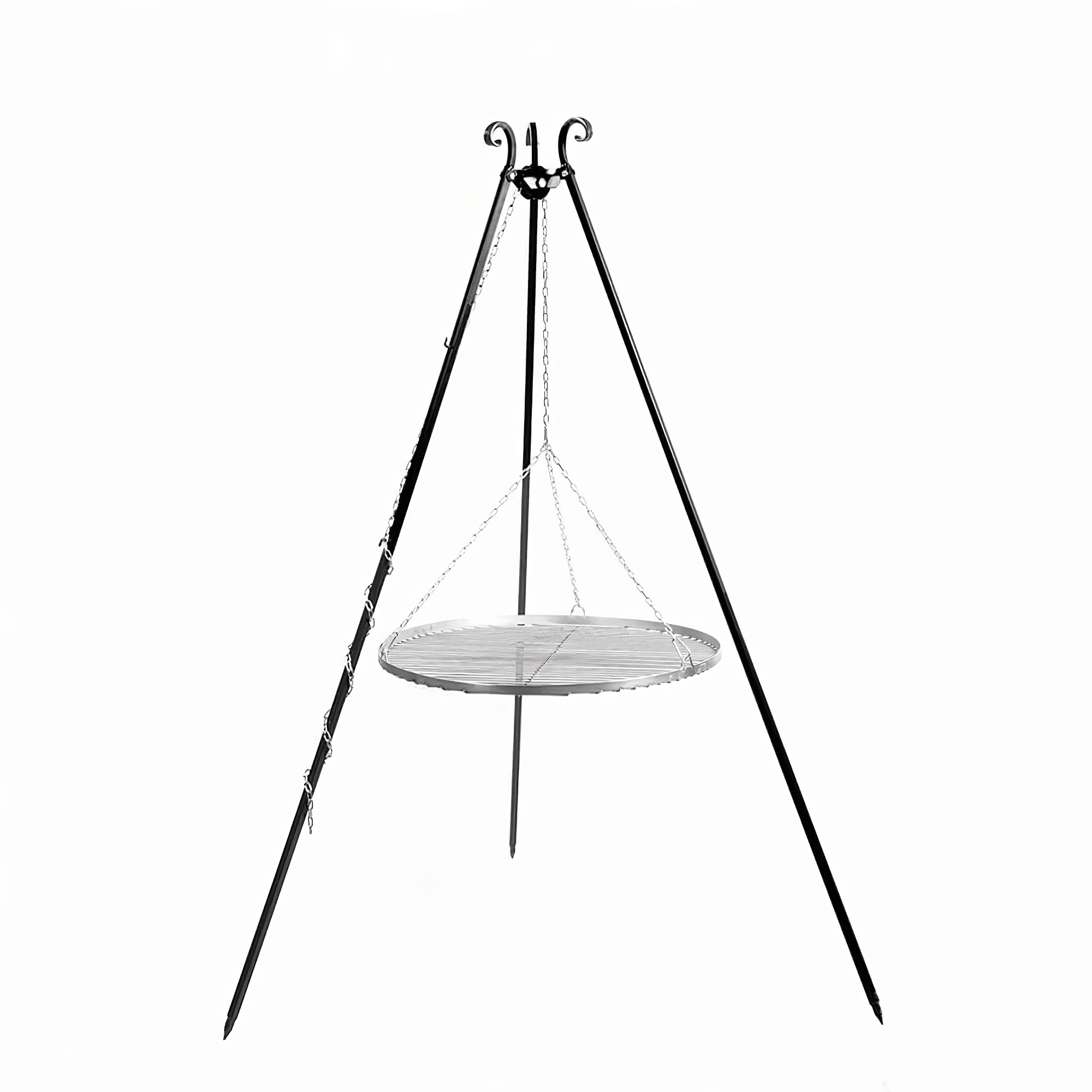 Dreibein Grill - pulverbeschichtet - mit Grillrost an verstellbarer Kette - Naxos Gartengrill / 50cm / Edelstahl / ohne Kurbel