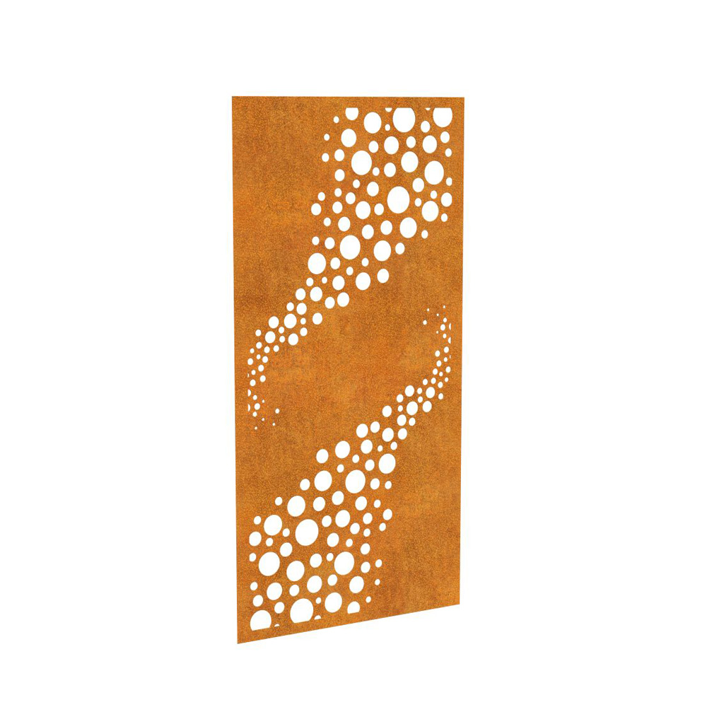 Eindrucksvoller Cortenstahl Sichtschutz organisches Punktmuster