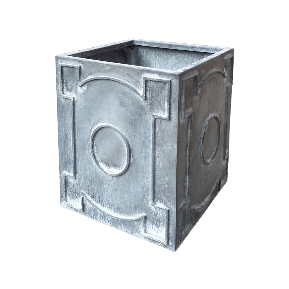 Rustikaler Pflanztopf mit Ornament aus Cortenstahl oder Stahl - Cheramius / 53,5x40,0x40,0cm (HxBxT) / Stahl galvanisiert