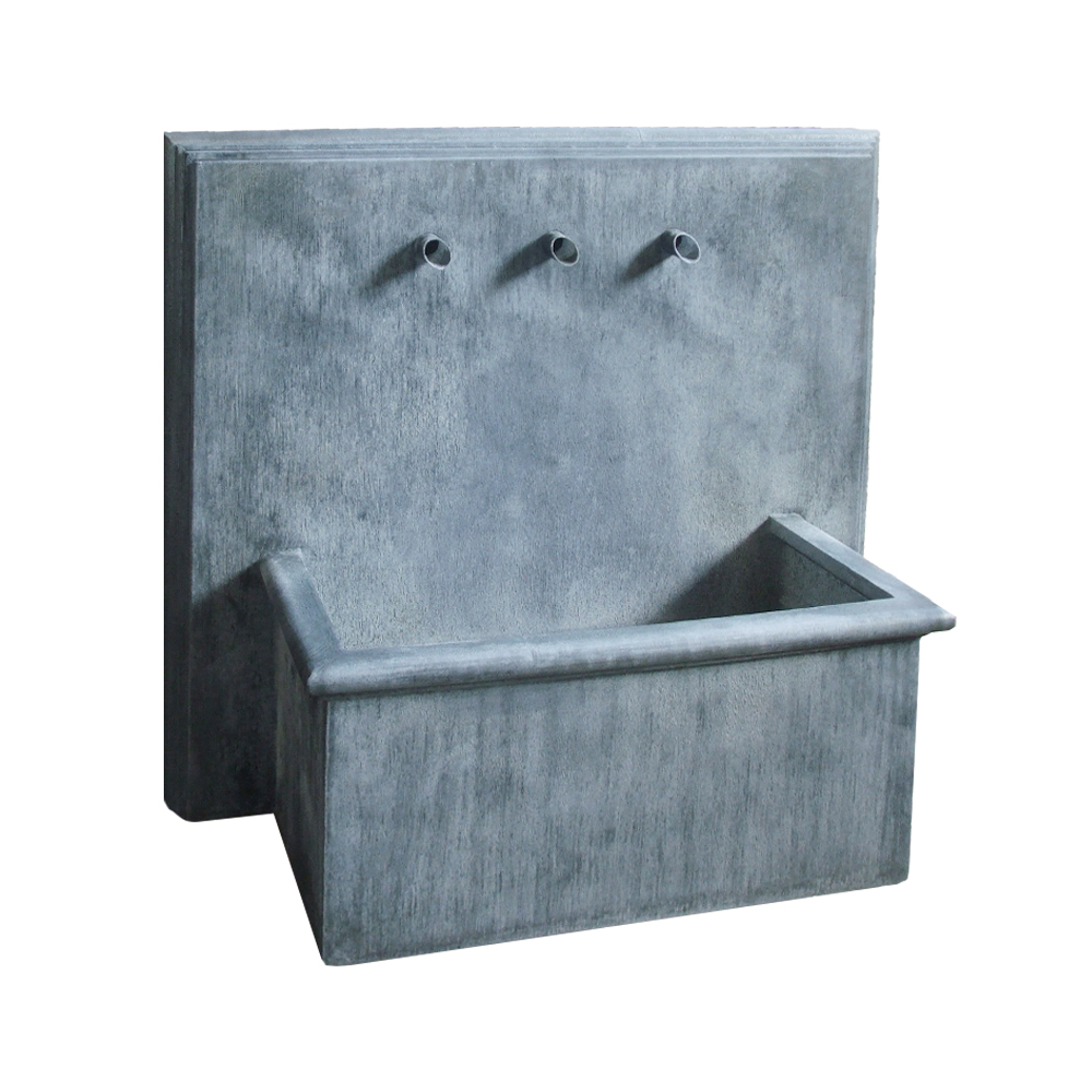 Breiter Metall Outdoor-Brunnen mit 3 Augussrohren - Enzolado / Stahl galvanisiert