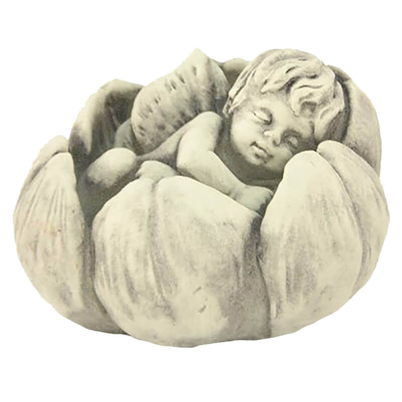 Steinguss Garten Engelfigur mit Blüte - Lineus / ohne Stab