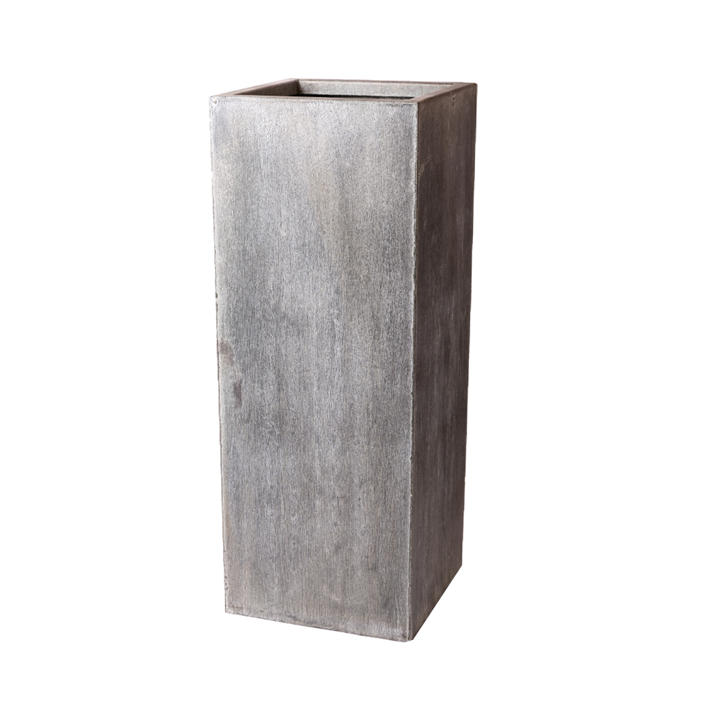 Grand bac à plantes carré gris pour jardin en béton