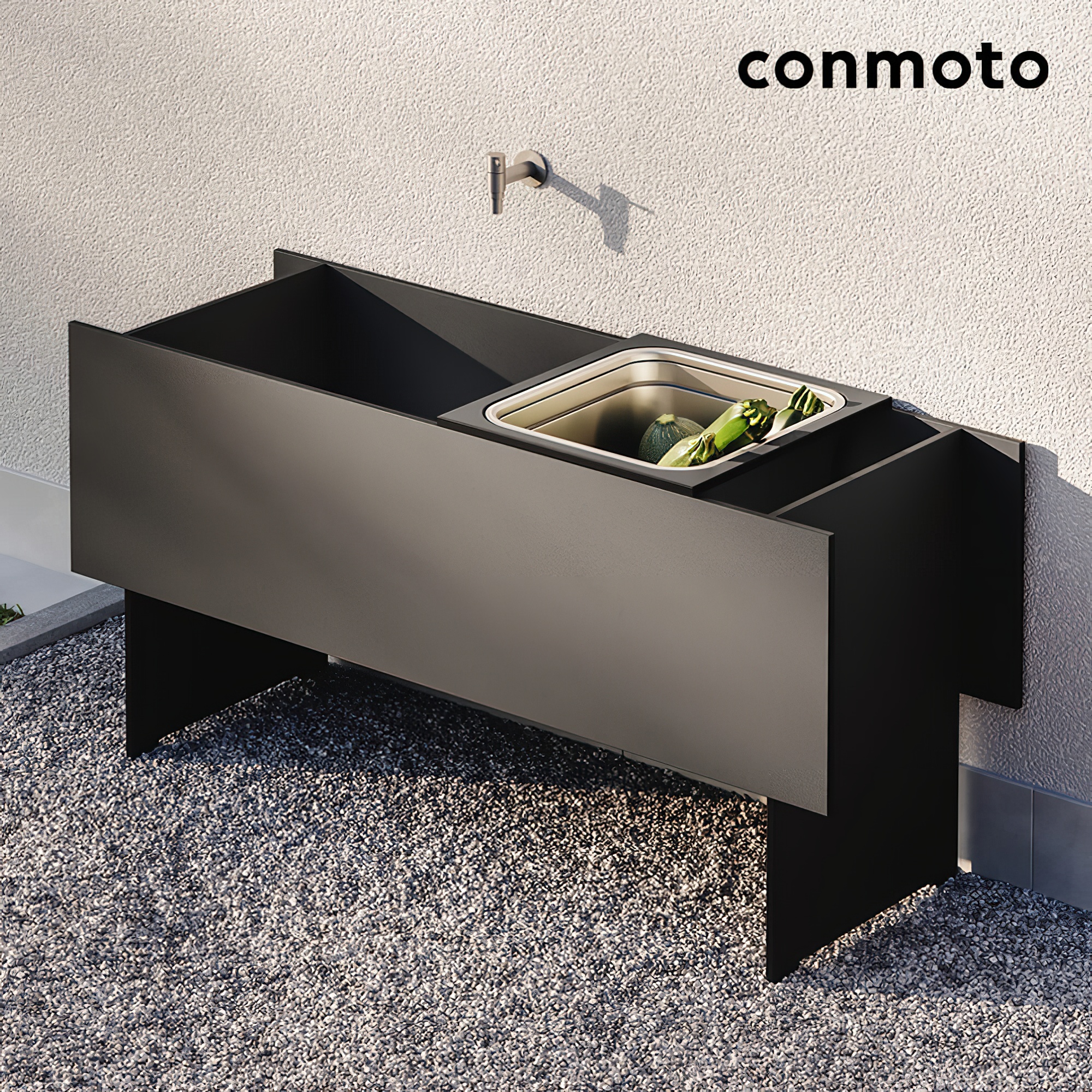 Großer Wassertrog für Gartenküchen aus HPL - 115cm - Bacino Wassertrog / Anthrazit / mit Auflagerost