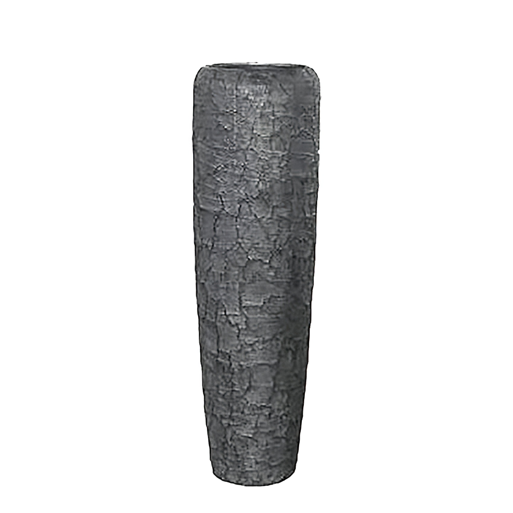 Grande vaso grigio con superficie strutturata come decorazione da giardino
