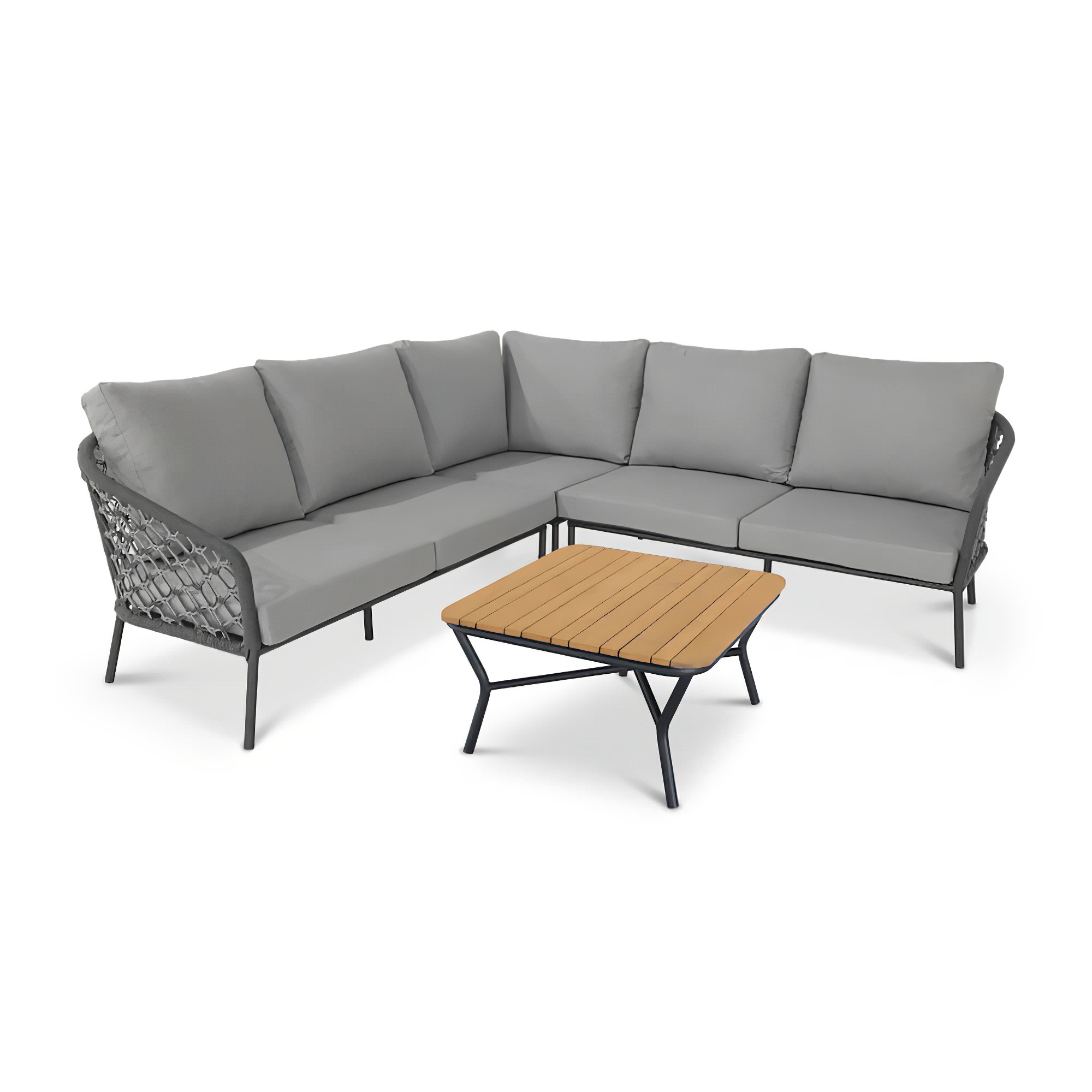 Große Loungeecke mit Ecksofa und Tisch - grau - Loungegruppe Amaros