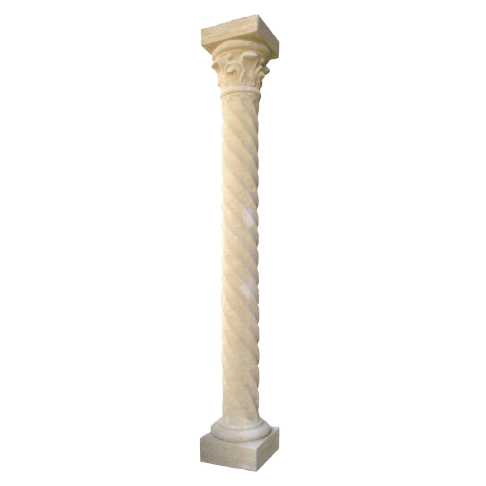 Ziersäule mit gedrehtem Muster und Kapitell zur Gartendekoration aus Steinguss - Pilar / Portland weiß